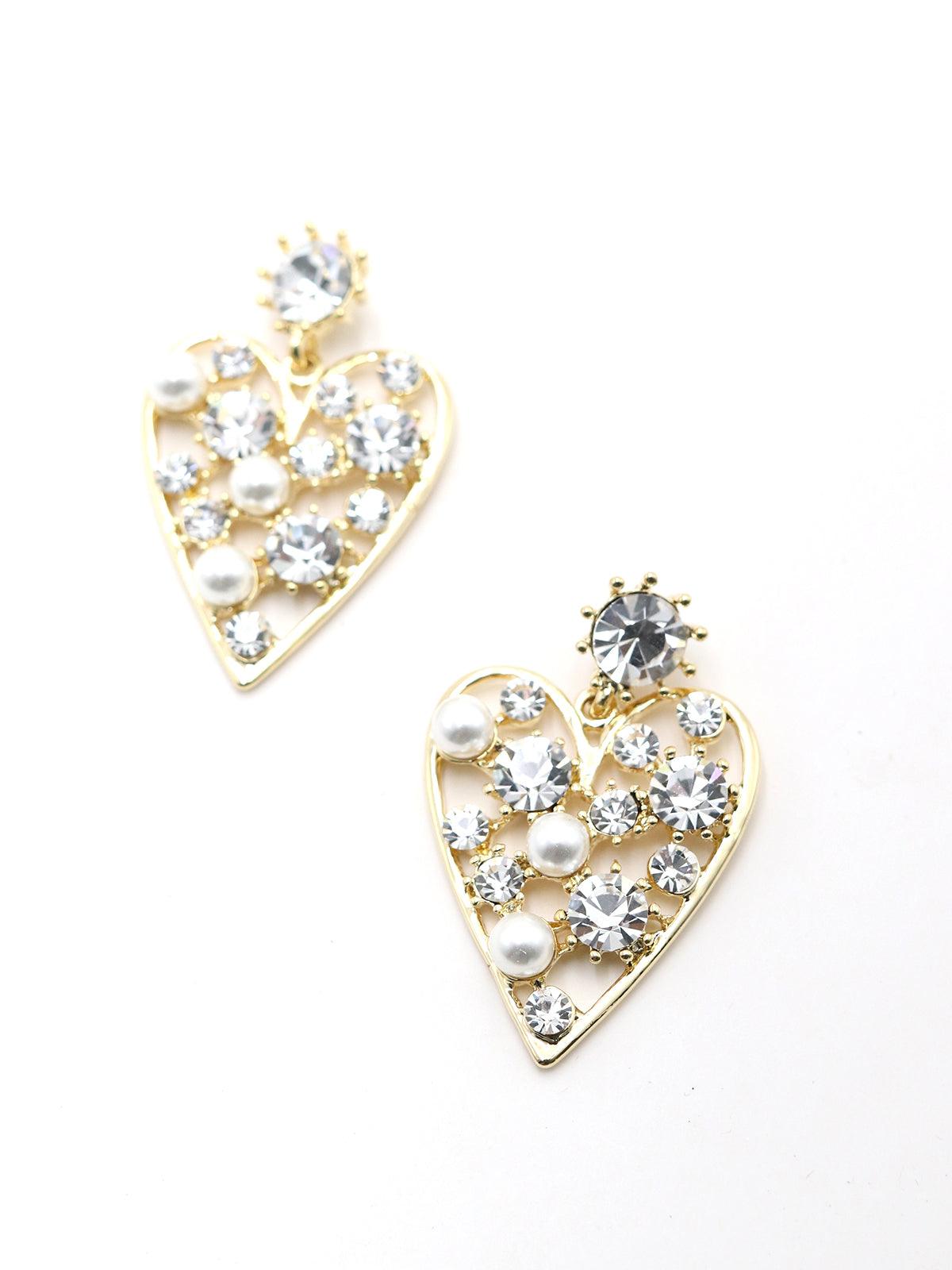 Women's Heart Shape Gold Tone Embellished Dangle Earrings - Odette