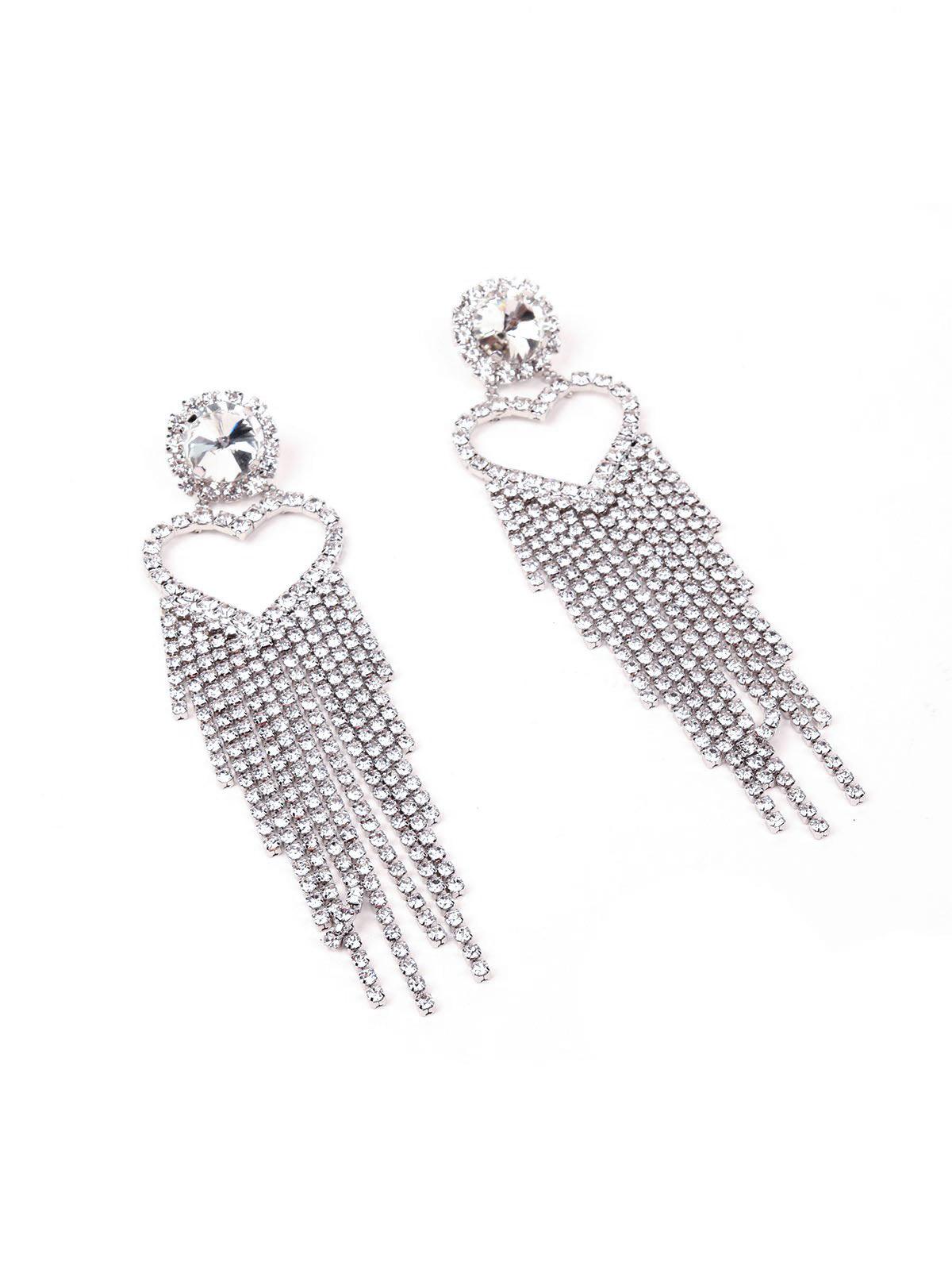 Women's Heart-Shaped Drop-Down Crystals Tassel Earrings - Odette