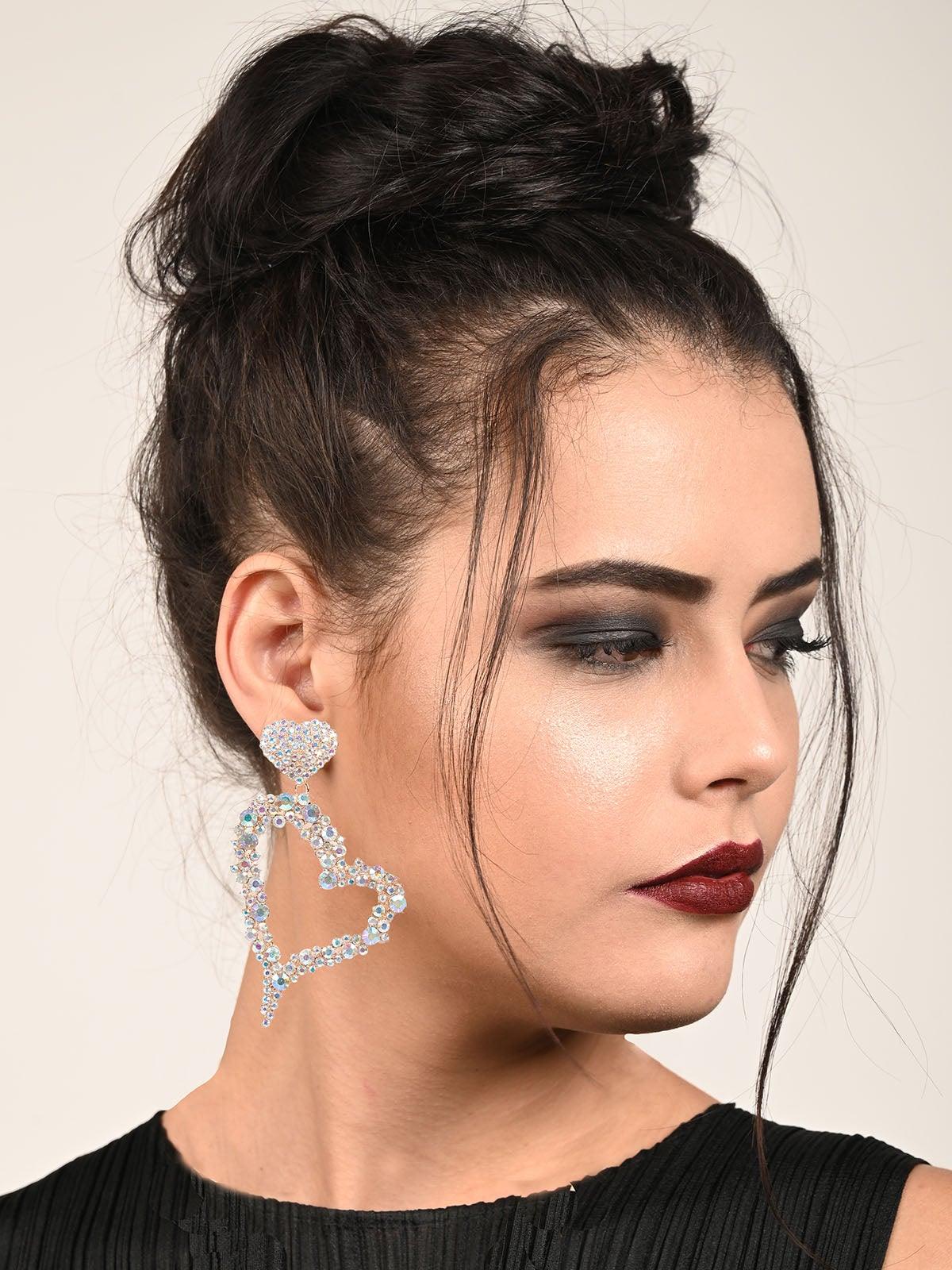 Women's Heart Shaped Studded Drop Earrings - Odette