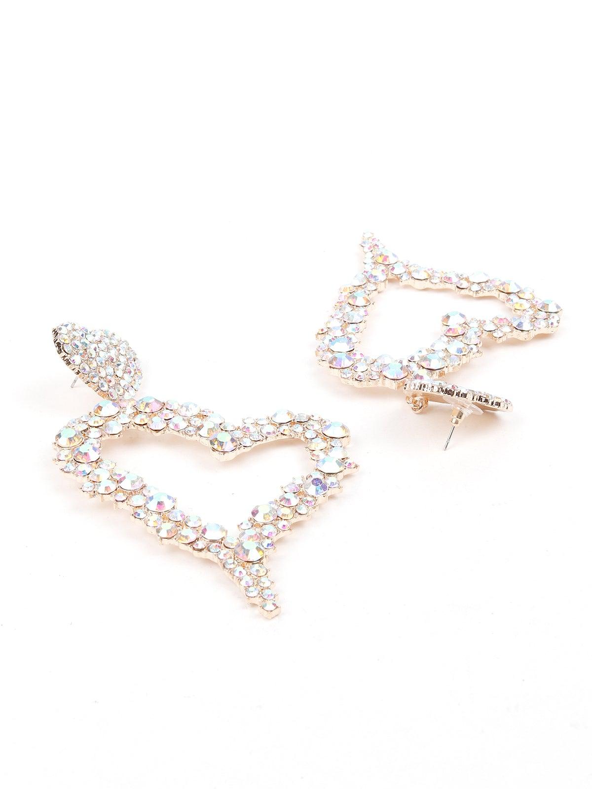 Women's Heart Shaped Studded Drop Earrings - Odette