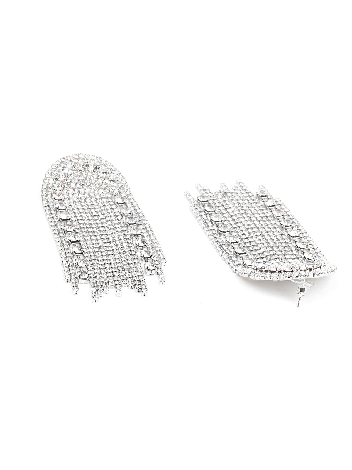 Women's Heavily Embellished Overlapping Crystal Drop Earrings- Silver - Odette