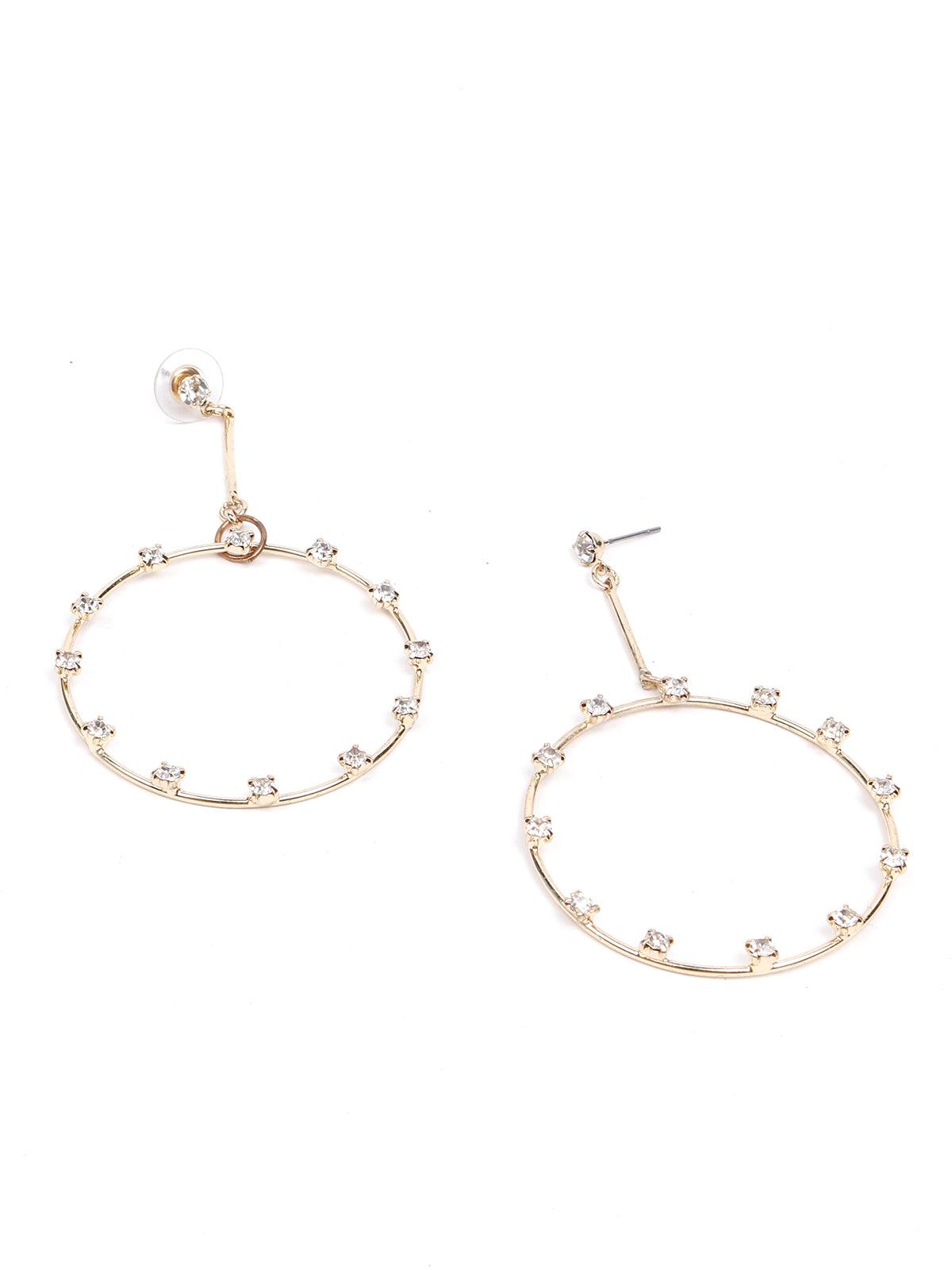 Women's Hoop Golden Drop Studded Earrings - Odette