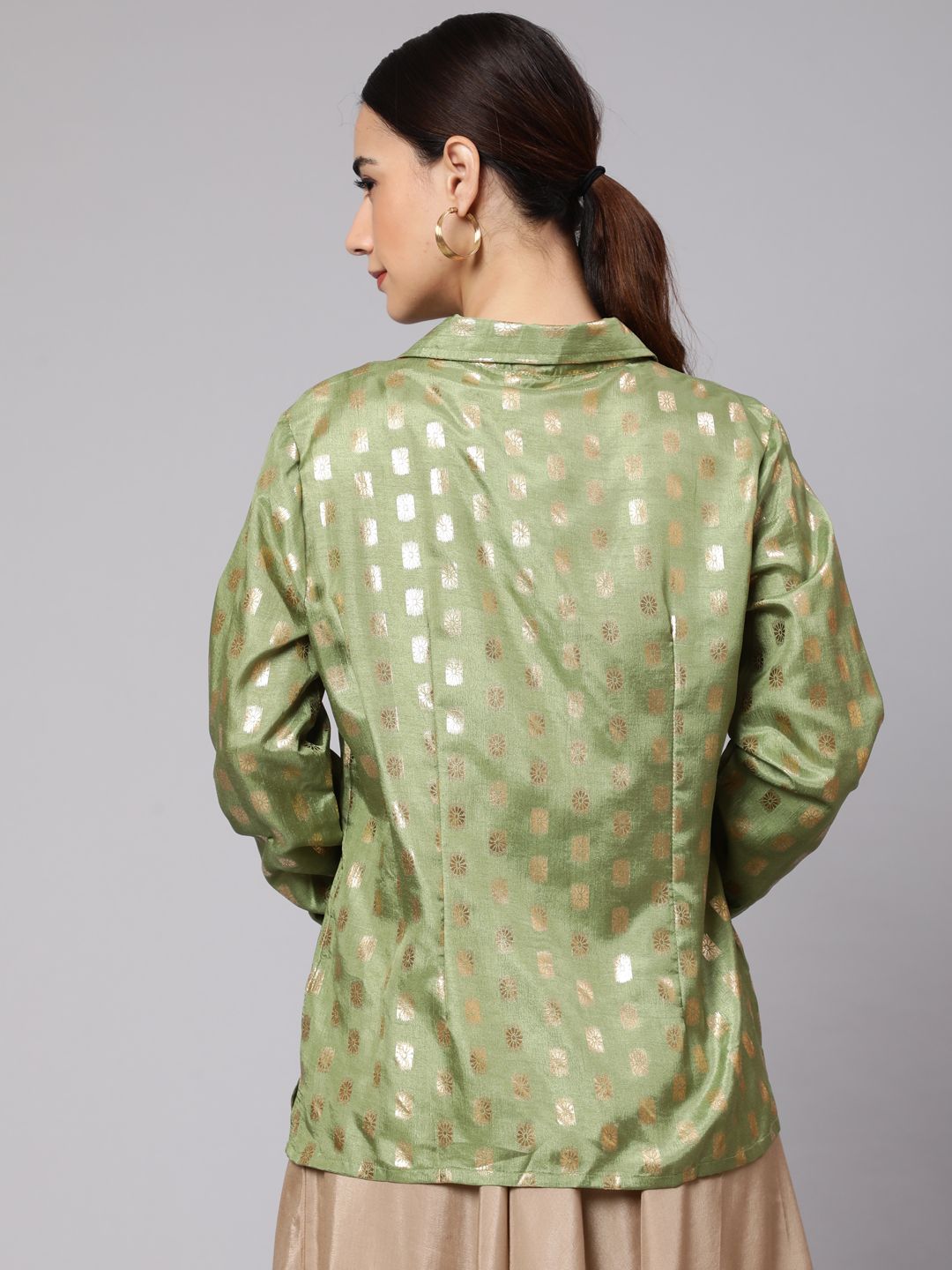Women's Green Foil Printed Shirt - Aks