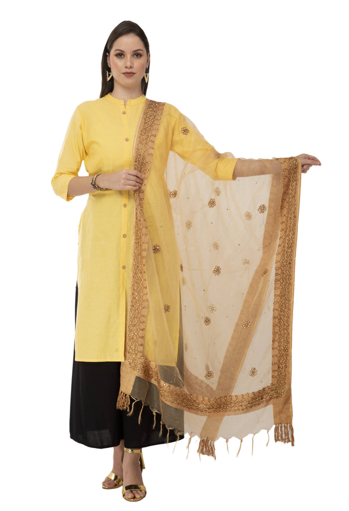 Women's Orgenza Nug Embroidery Golden Dupatta & Chunni Mfd0001