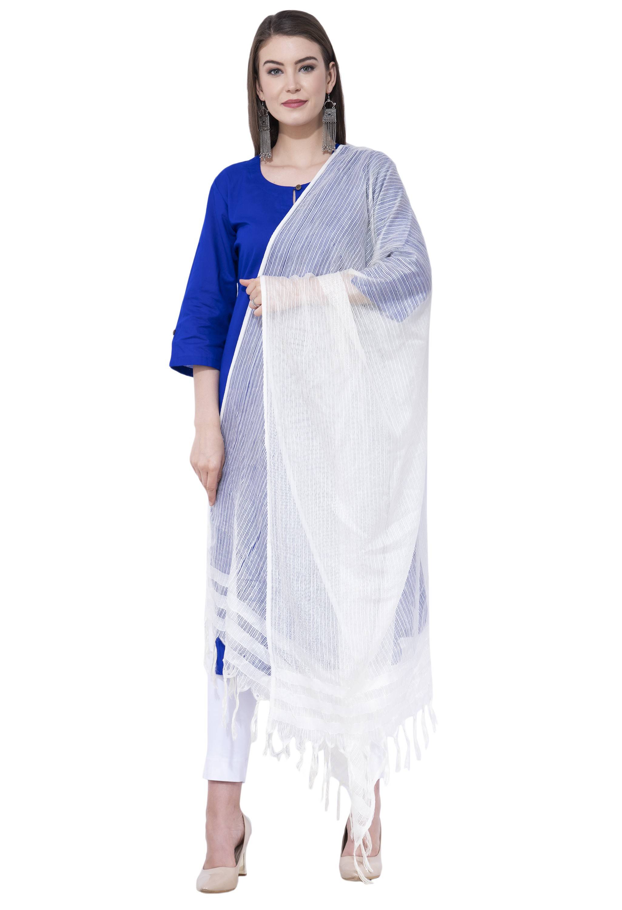 A R SILK White Color Kota cotton Cota cotton Dupattas and Chunnis
