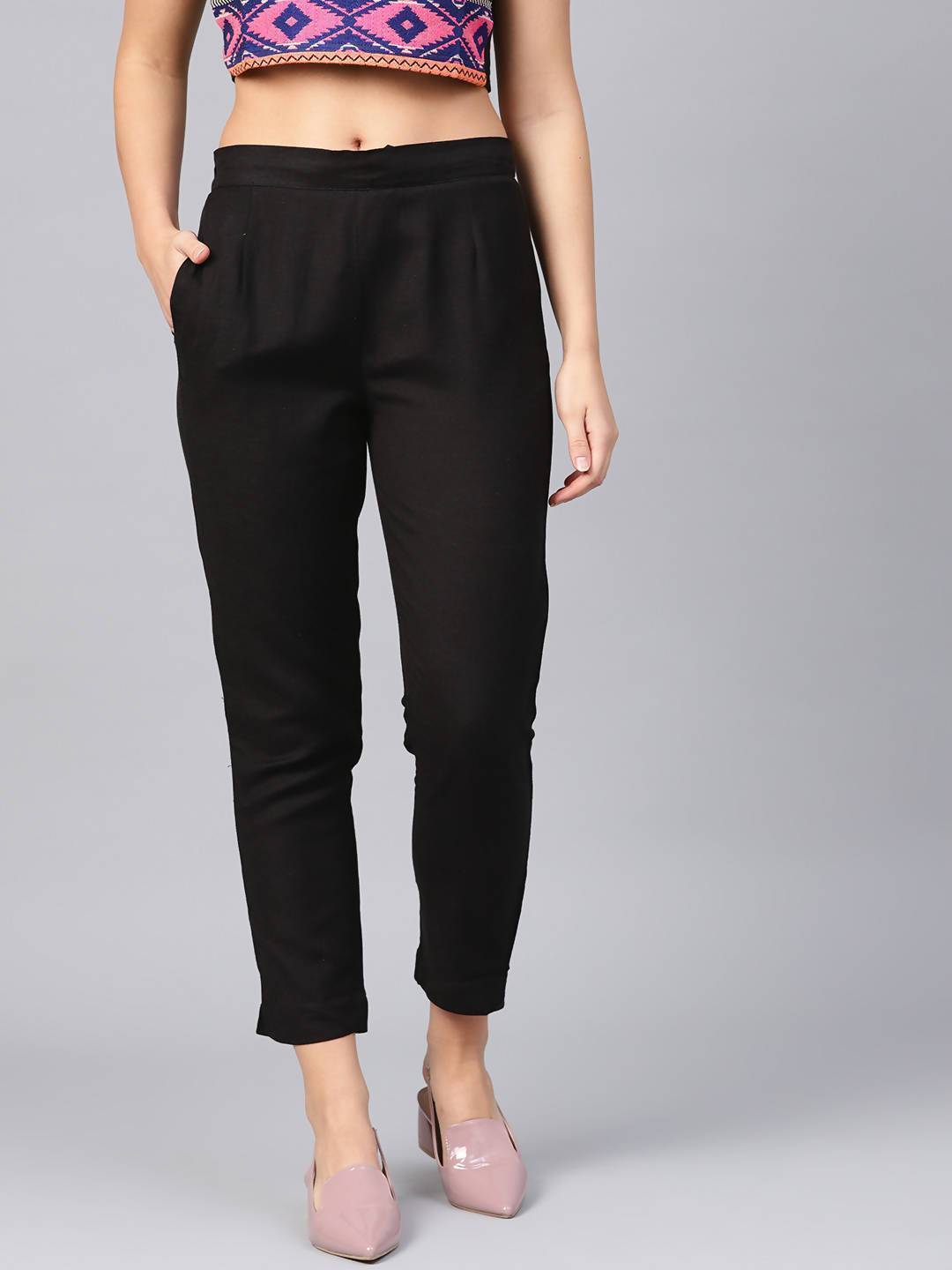 Buy_Women's_Black_Rayon_Solid_Straight_Pants_Online_Trendia