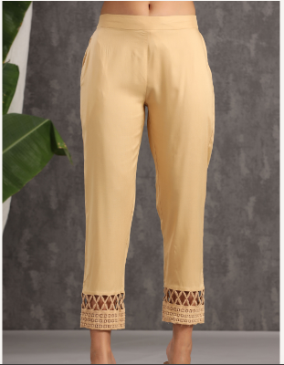 Women's Gold Rayon Solid Straight Pants - Juniper