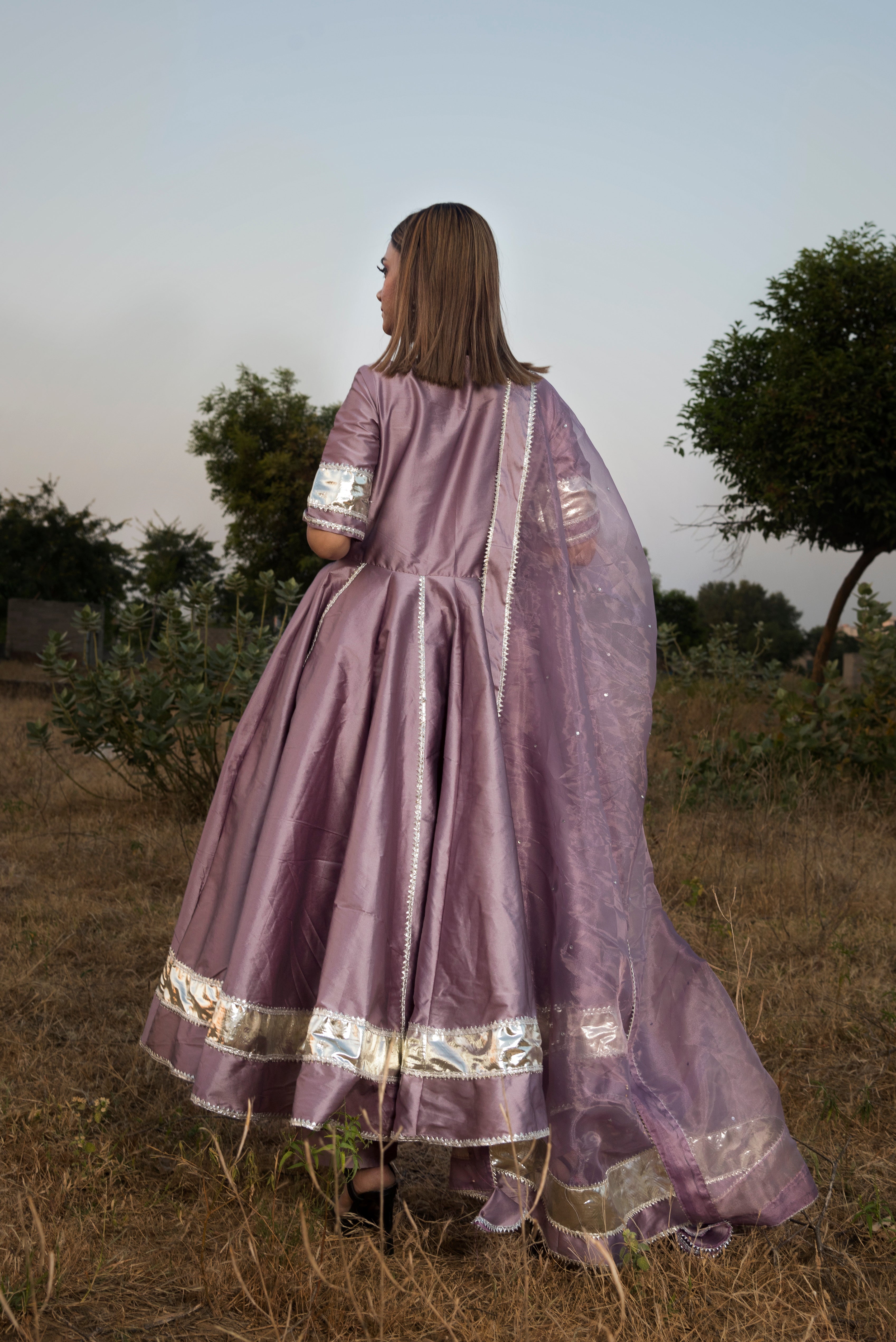 Women's Taffeta Silk Purple Anarkali- Pomcha Jaipur