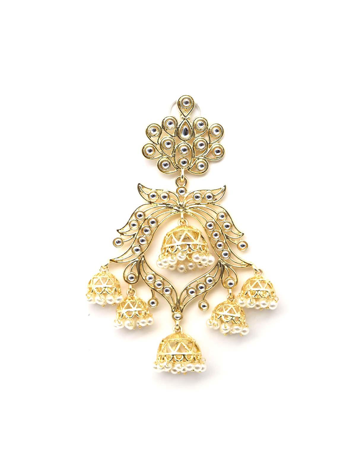 Women's Intricate Design Kundan And Pearl Dangle Earrings - Odette