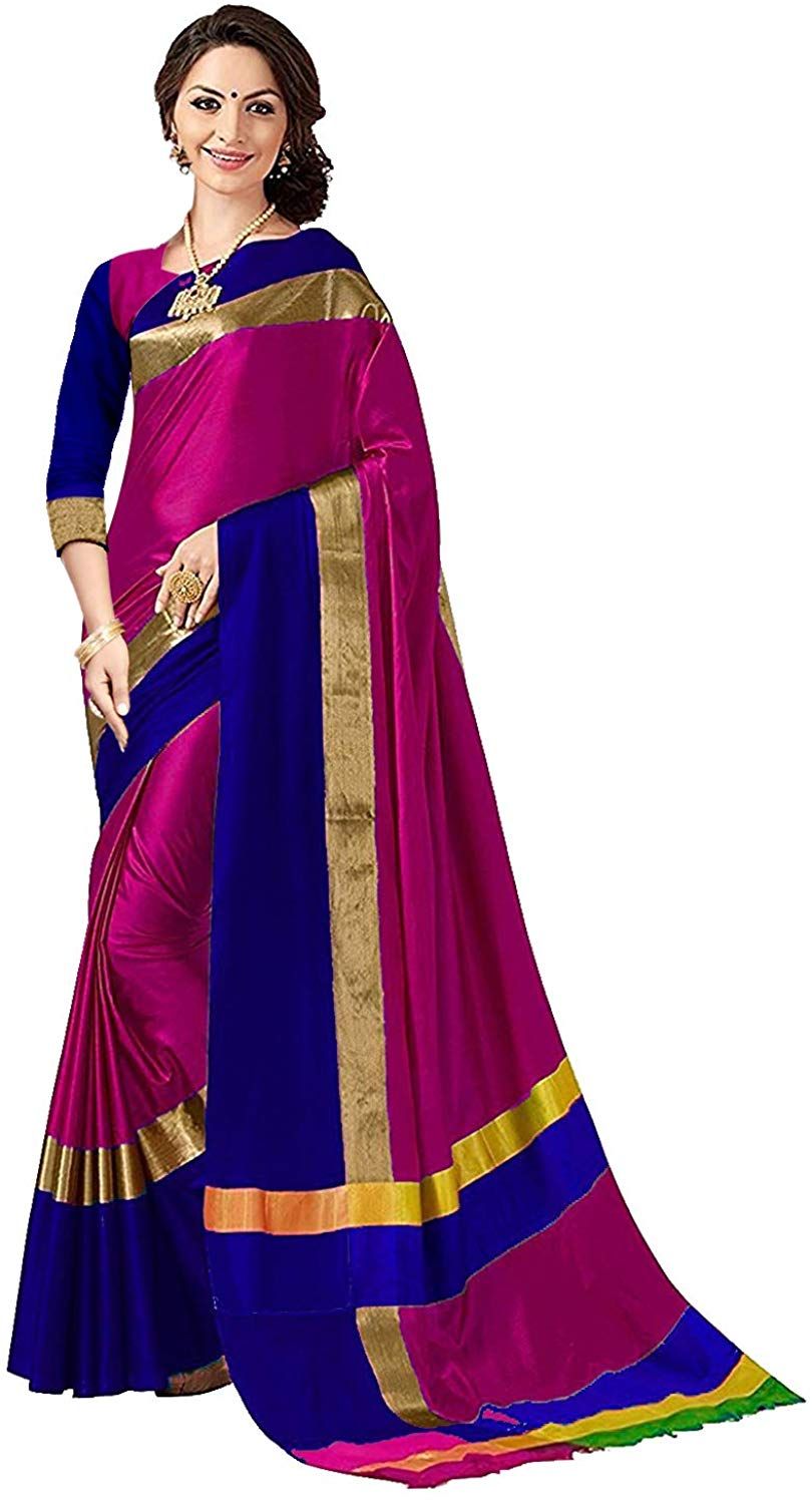 Women's Vamika Pink Cotton Silk Weaving Saree - Vamika
