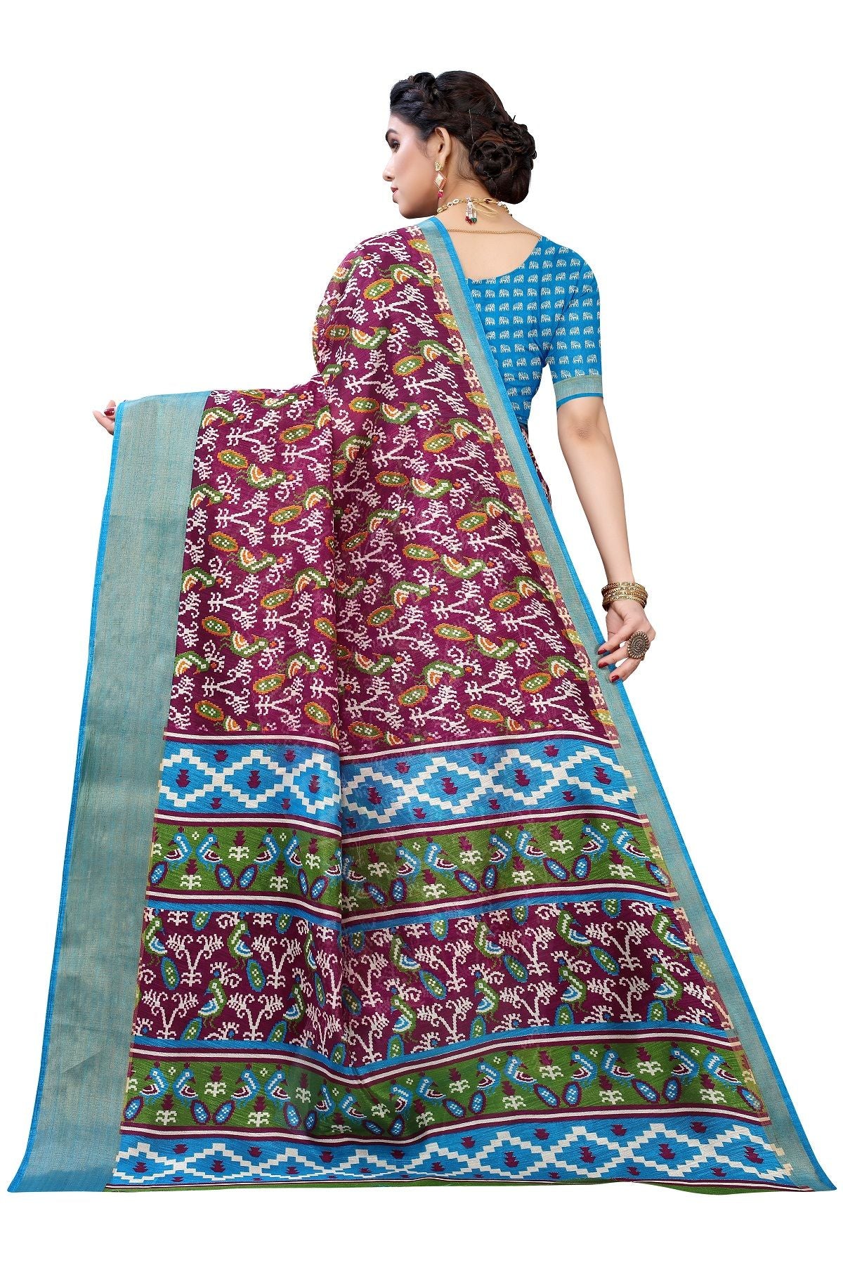 Women's Linen Jari Border Saree With Blouse Piece2  - Vamika