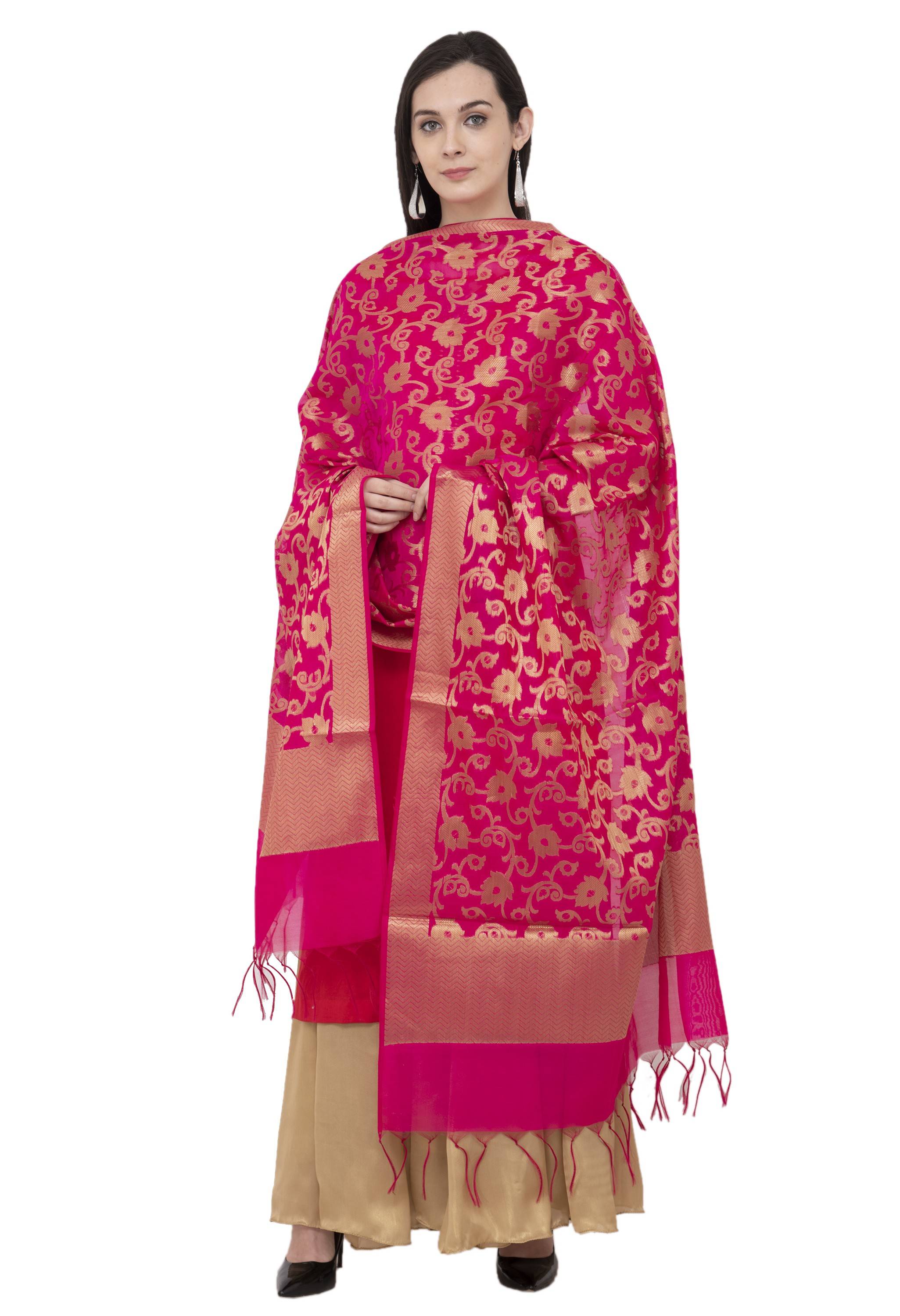 A R Silk VNS Jaal Fancy Dupatta Color Rani Dupatta or Chunni