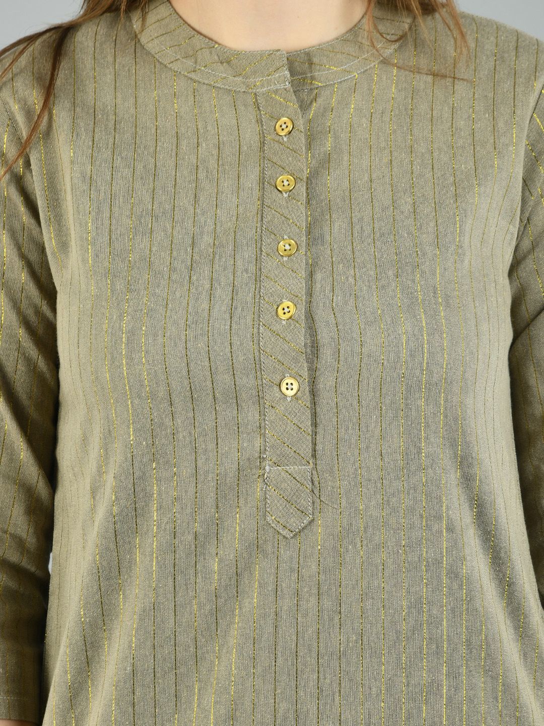 Women's Cotton Solid 3/4 Sleeve Round Neck Casual Kurta Pant Dupatta Set - Myshka