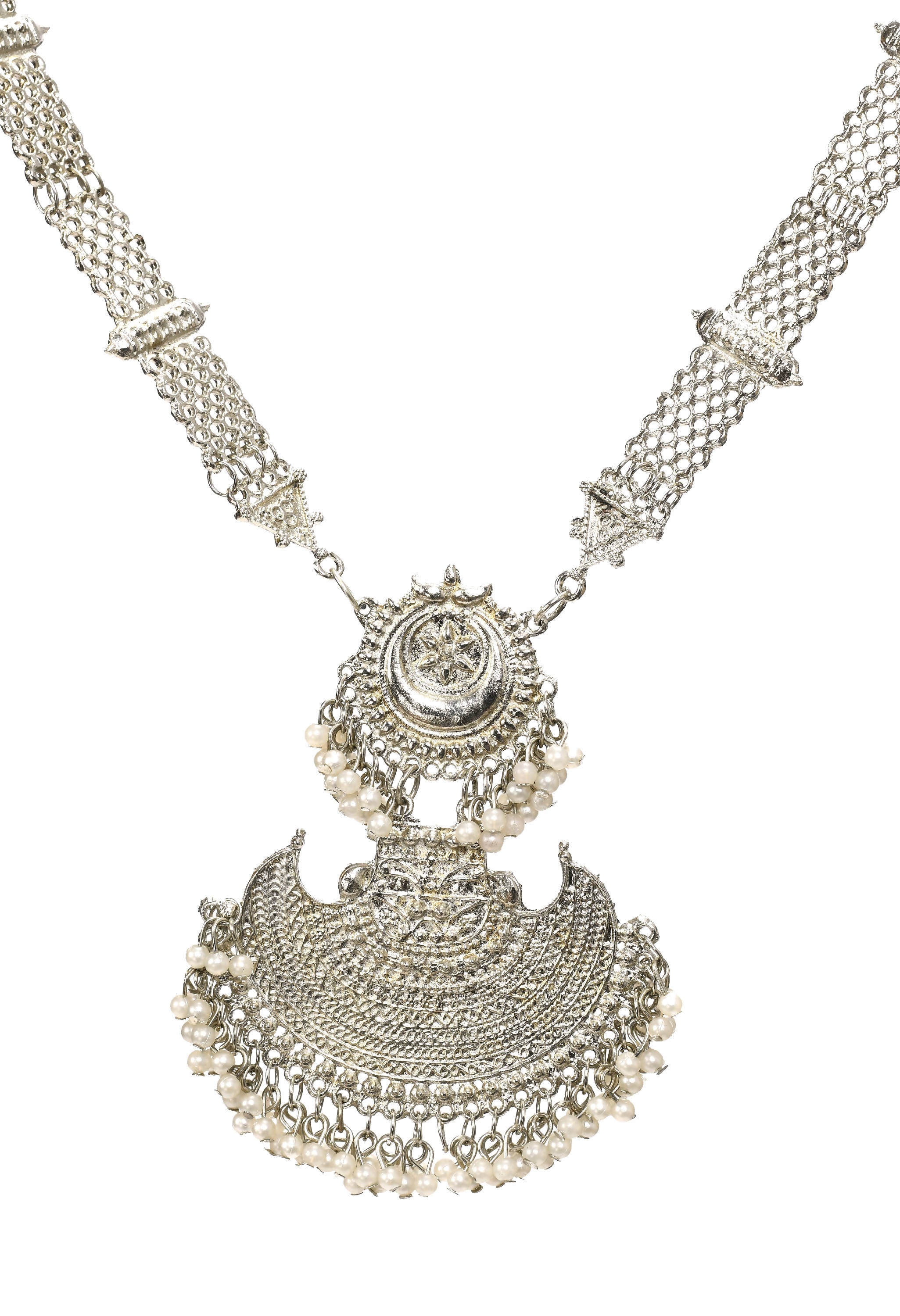 Trendia Silver-Plated Rani Haar Necklace with Earrings Jkms_088
