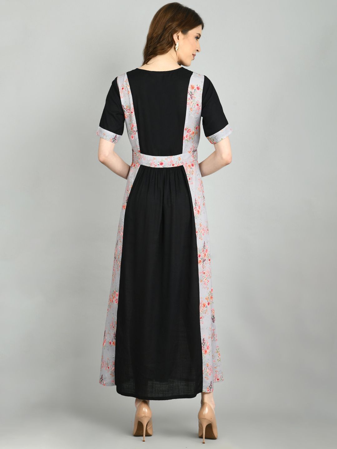 Women's Multi Polyester Printed Half Sleeve Round Neck Casual Dress - Myshka