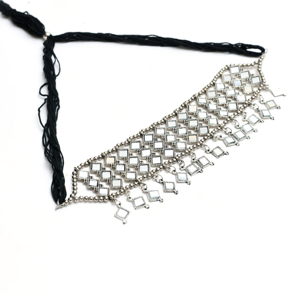 Kamal Johar Traditional design Mirror Necklace with Ear