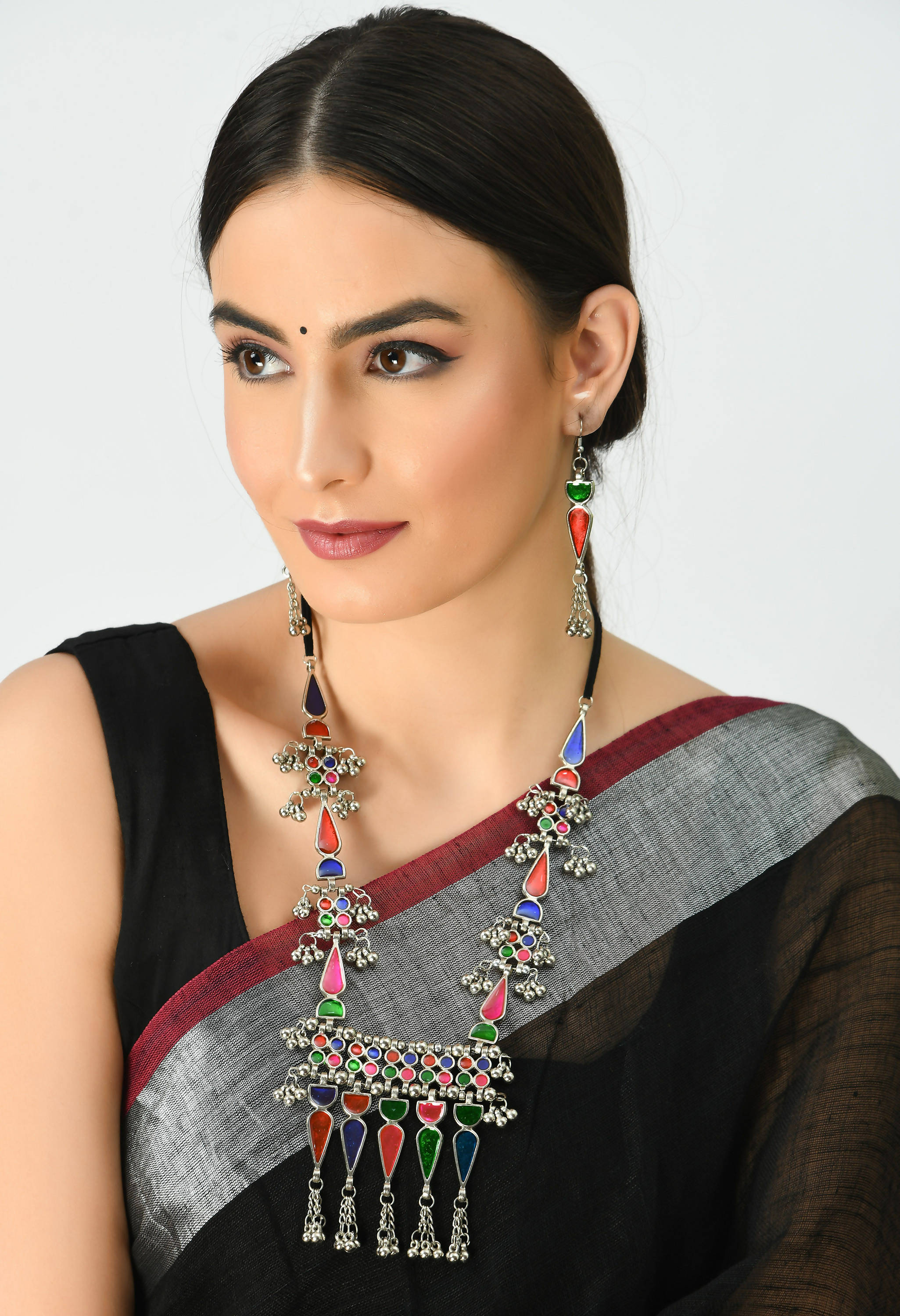 Johar Kamal Traditional Multi color Afghani Necklace with Earrings Jkms_045