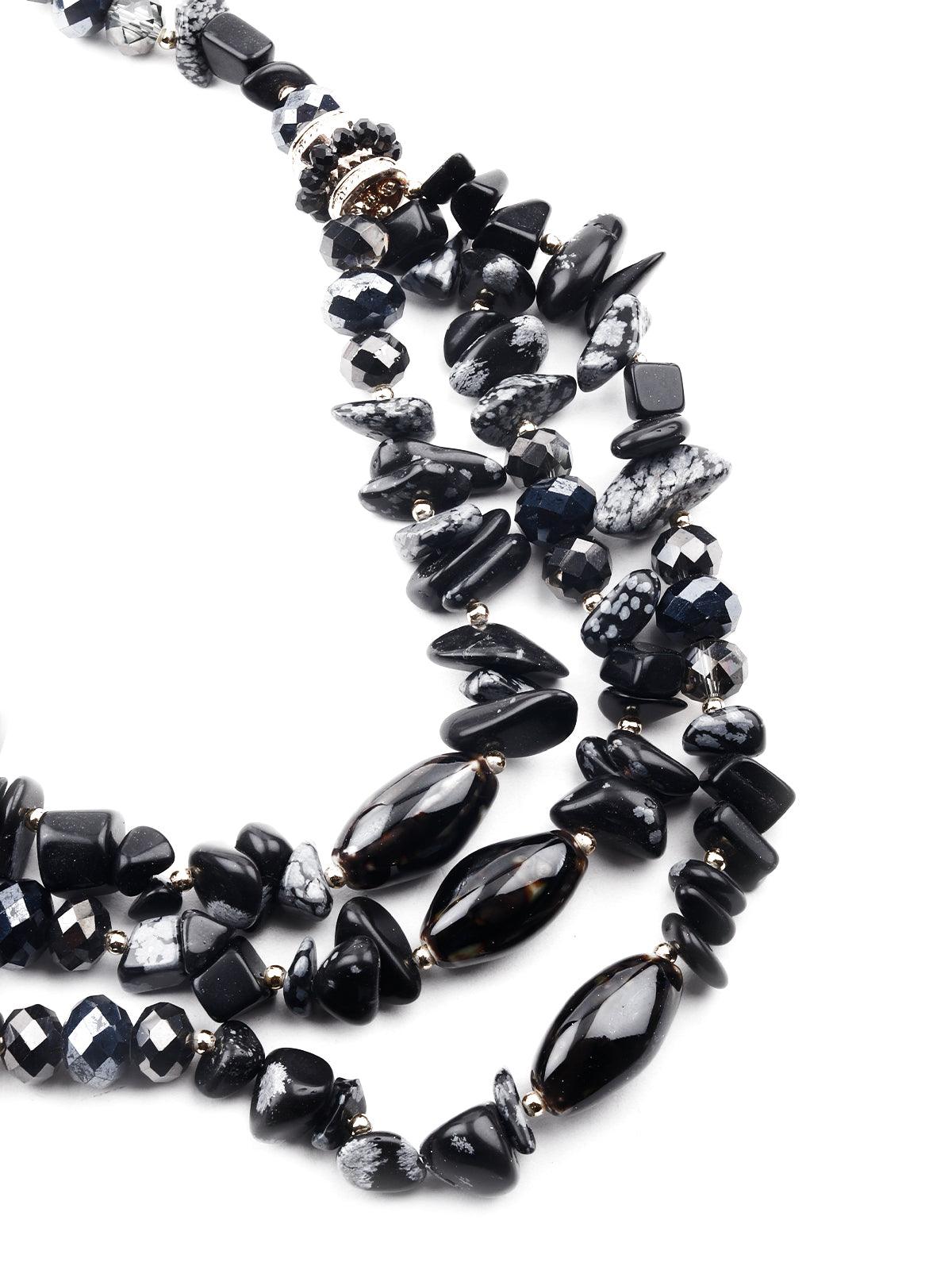 Women's Jet Black Beacy Layered Necklace - Odette