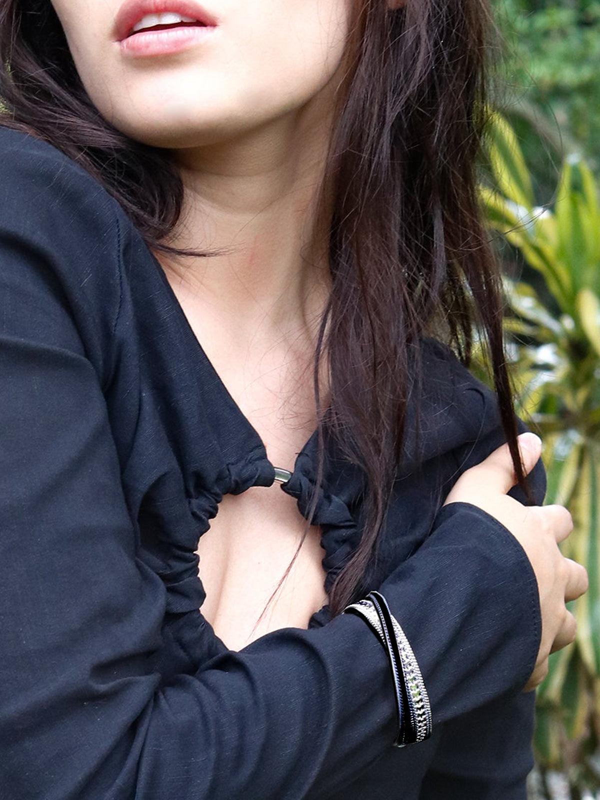 Women's Jet Black Crystal-Studded Bracelet G - Odette