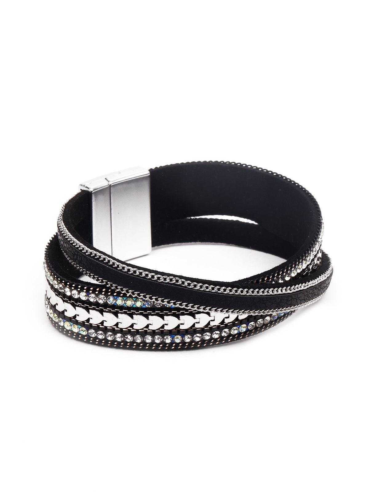Women's Jet Black Crystal-Studded Bracelet G - Odette