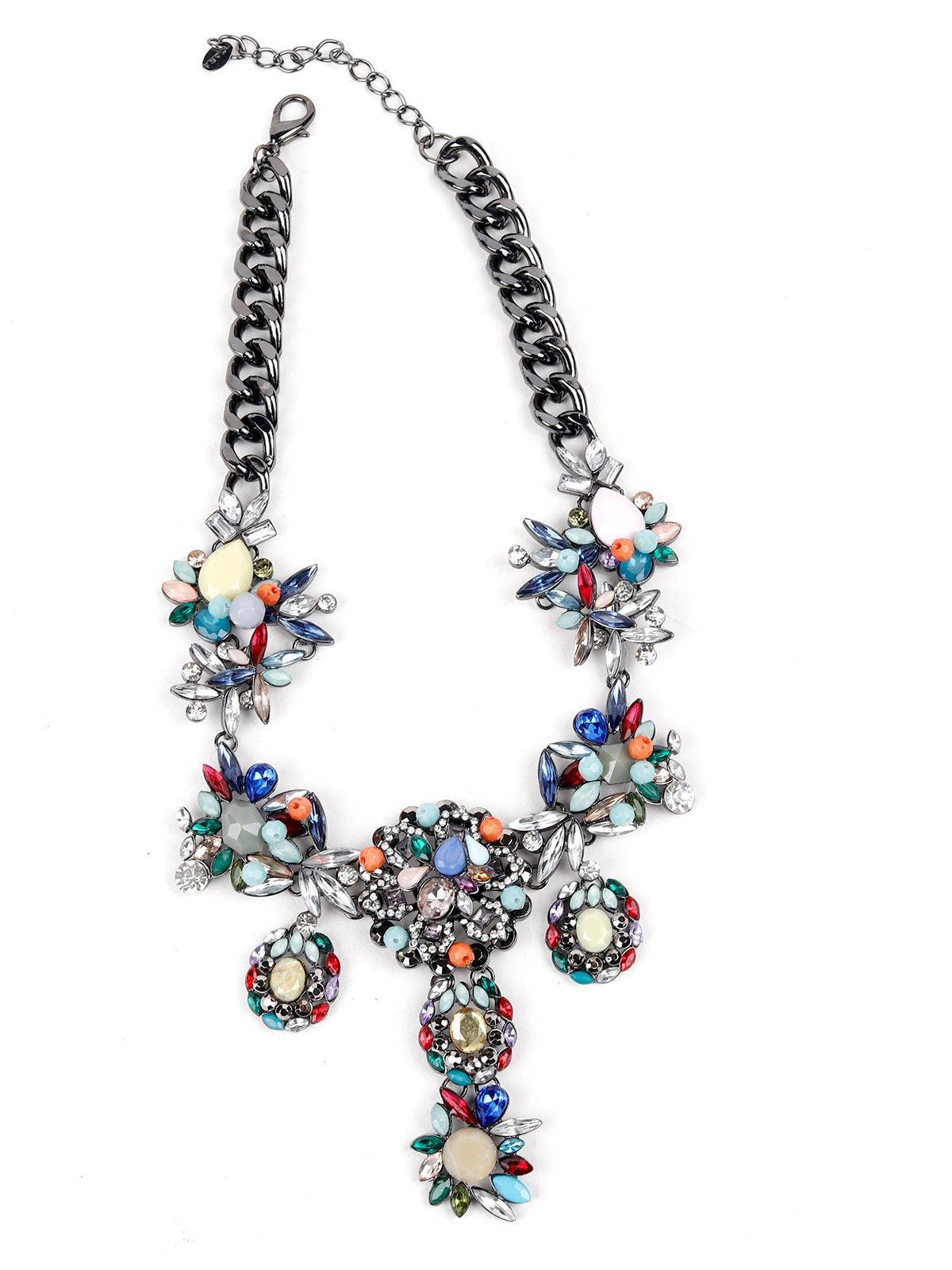 Women's Jewel-Tone & Grey Chain Floral Necklace - Odette