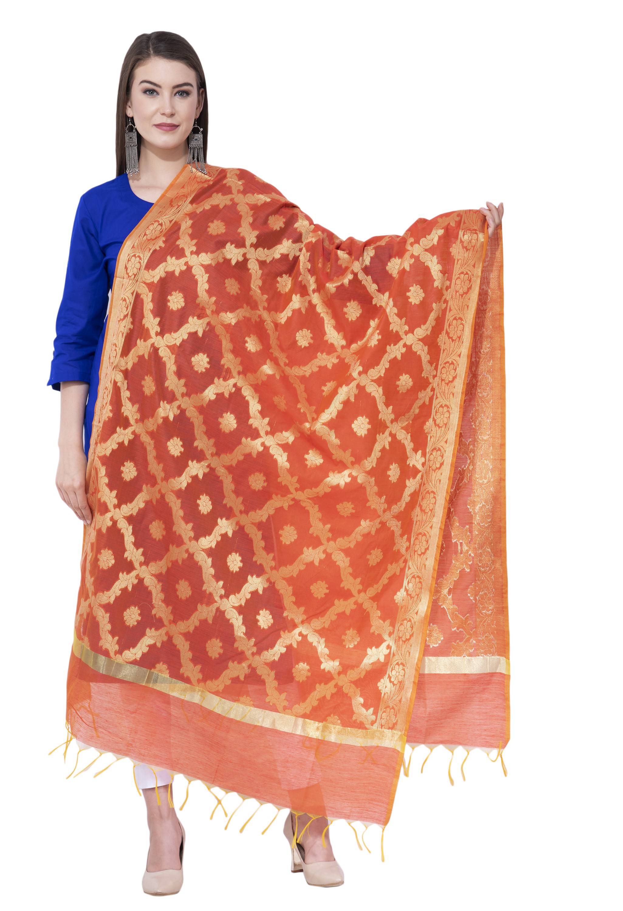 A R SILK Orange Color Vns pastle Chanderi cotton Dupattas and Chunnis
