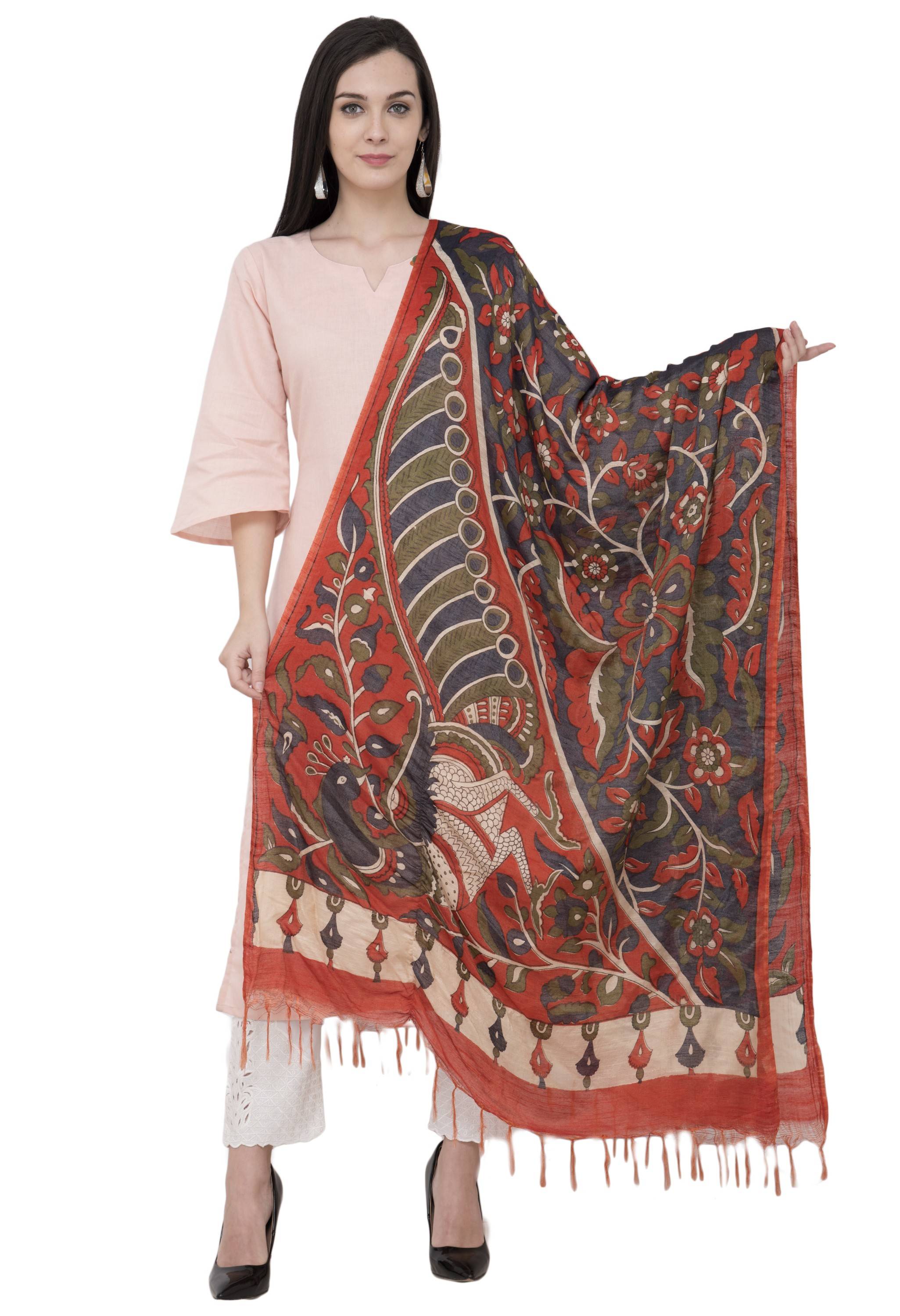 A R Silk Modal Kalamkari Print Fancy Dupatta Color Multi Print Dupatta or Chunni