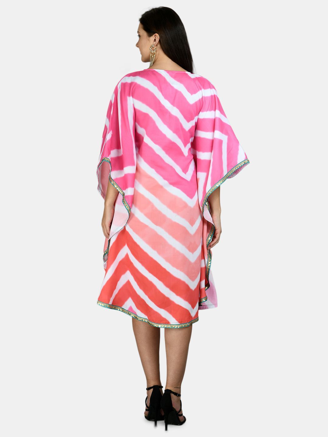 Women's Multi Polyester Printed Full Sleeve V Neck Casual kaftaan - Myshka