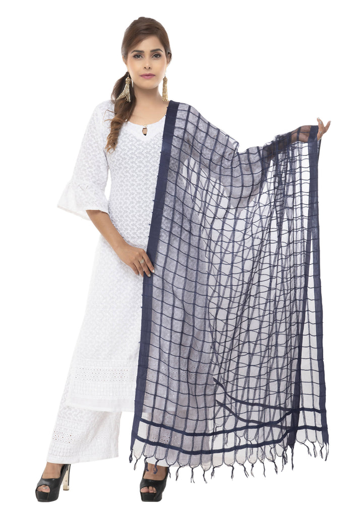 Women's Cotton Square Navy Blue Dupatta Mfd0038