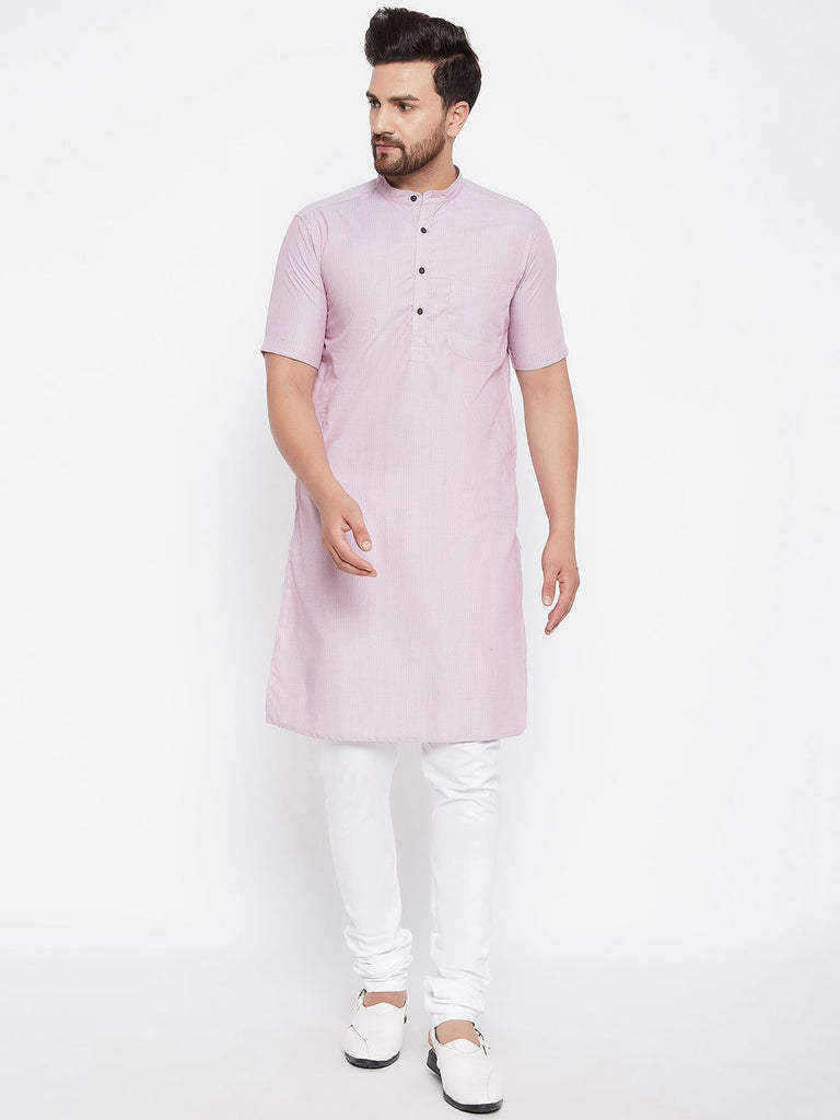 Men's Striped Pink Straight Kurta