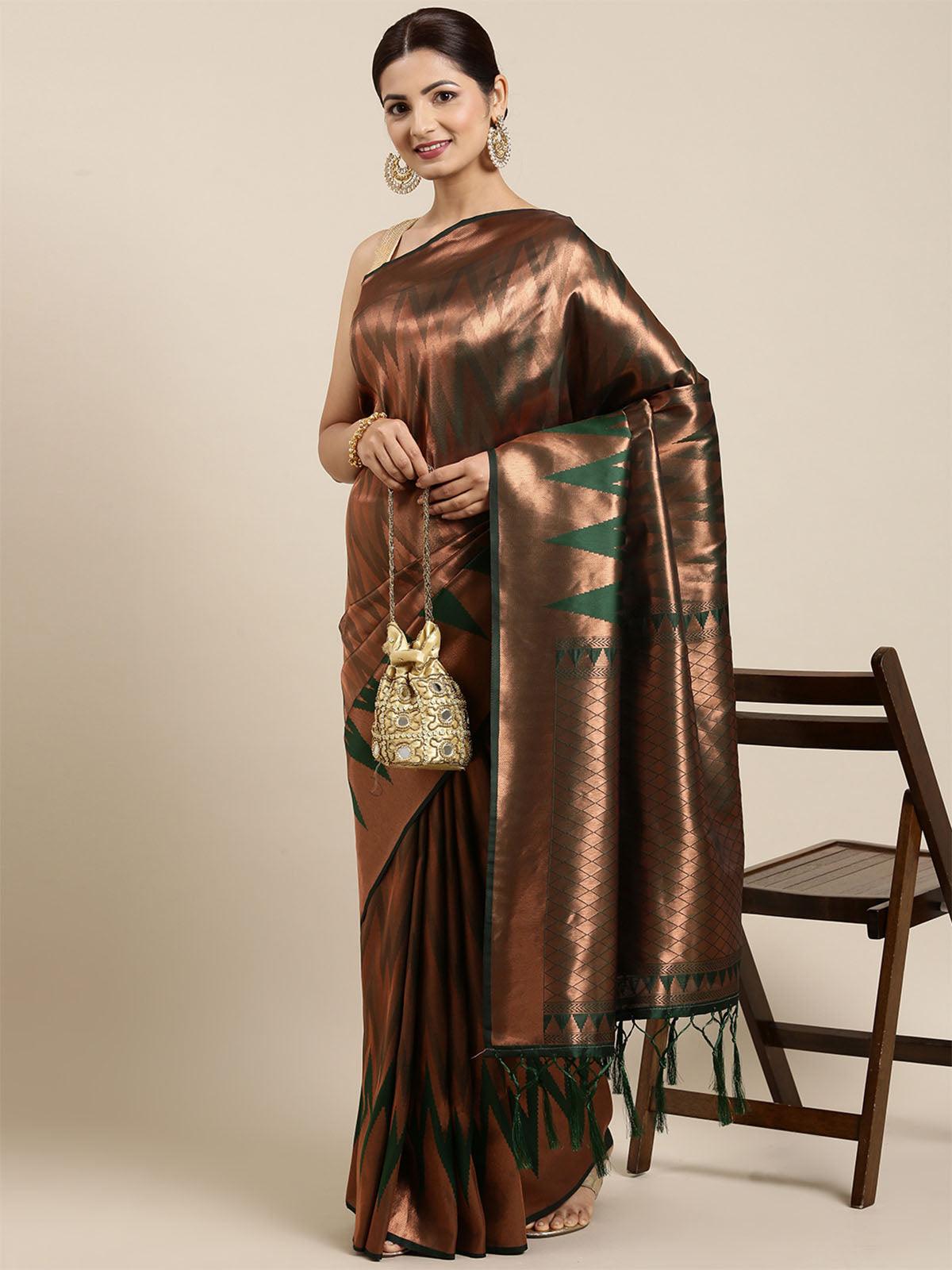 Women's Kanjivaram Silk Banarasi Weaving Silk Saree - Odette