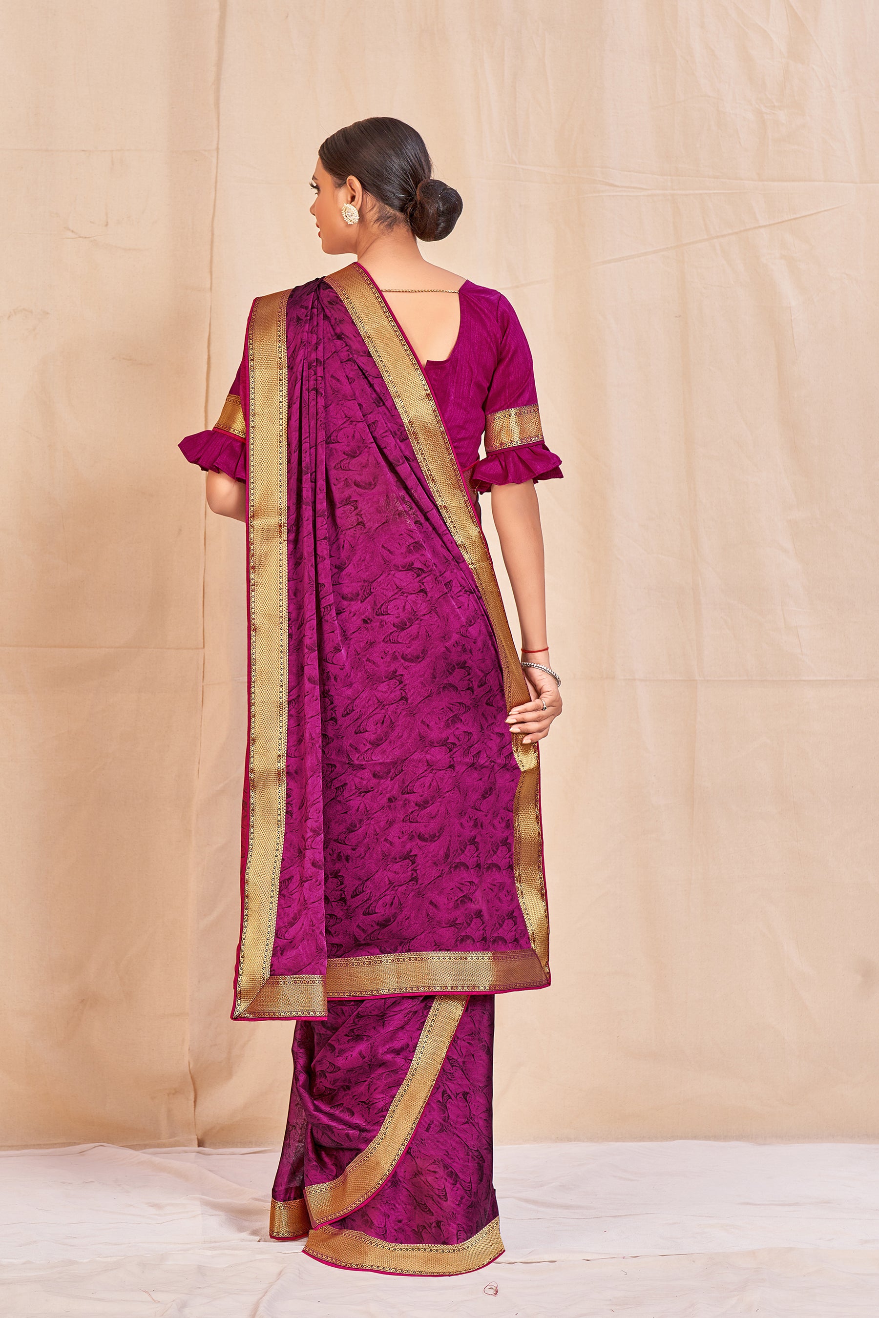 Women's Purple Designer Cadbury Chiffon Banarasi Lace Saree - Vamika