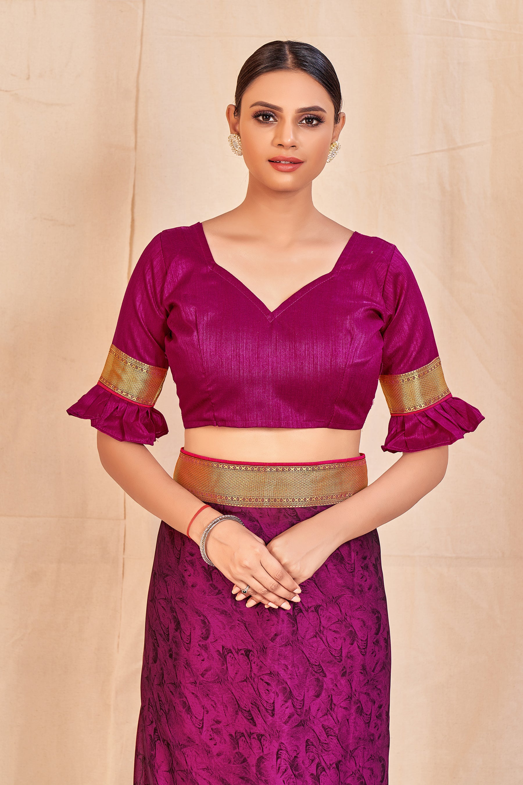 Women's Purple Designer Cadbury Chiffon Banarasi Lace Saree - Vamika