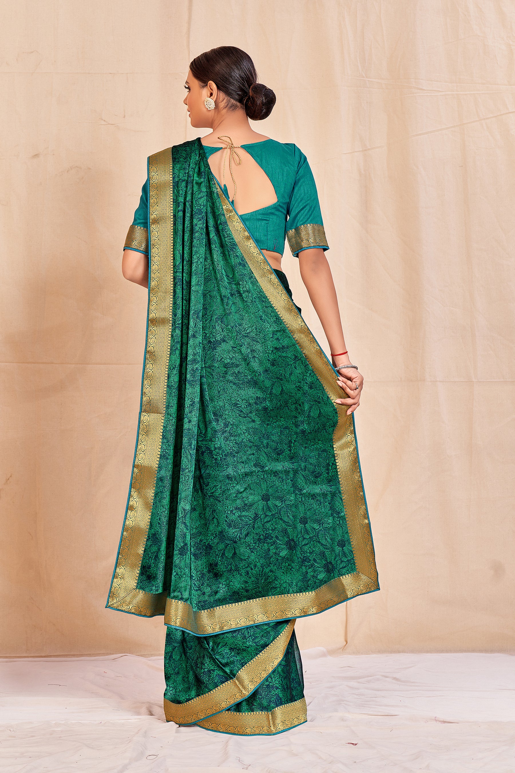 Women's Green Designer Cadbury Chiffon Banarasi Lace Saree - Vamika