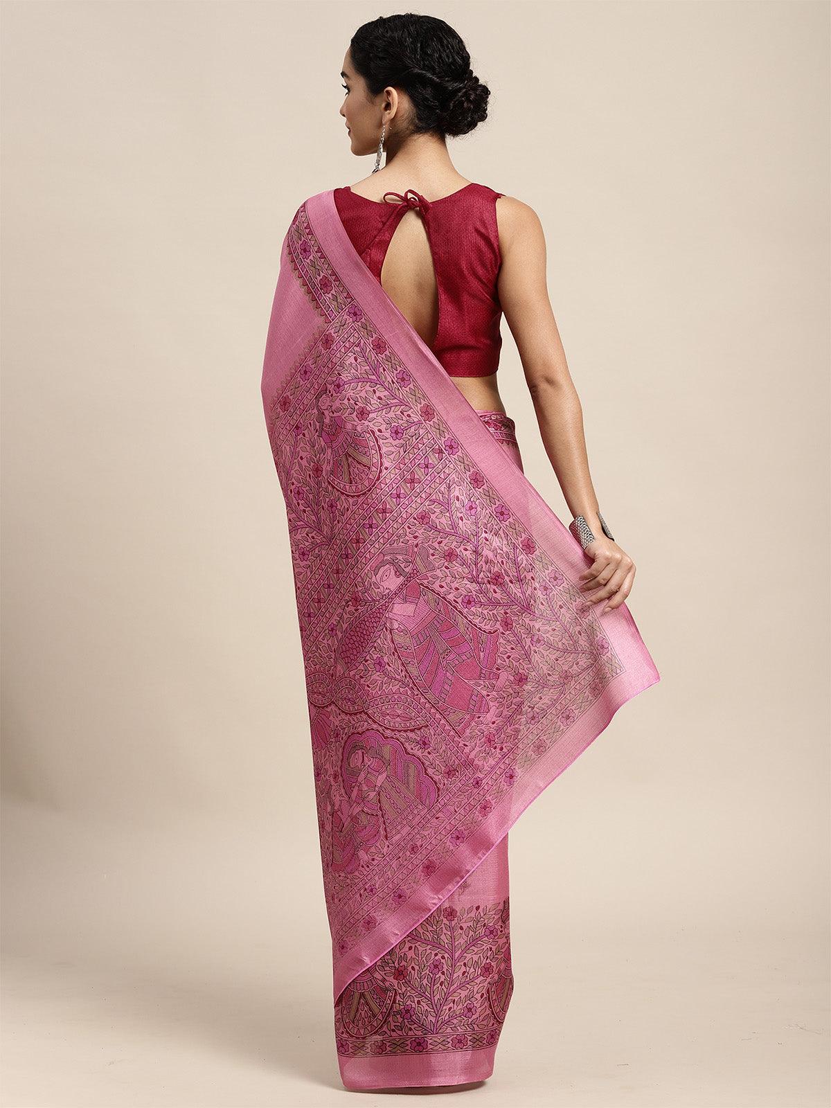 Women's Khadi Silk Lavendar Printed Saree With Blouse Piece - Odette