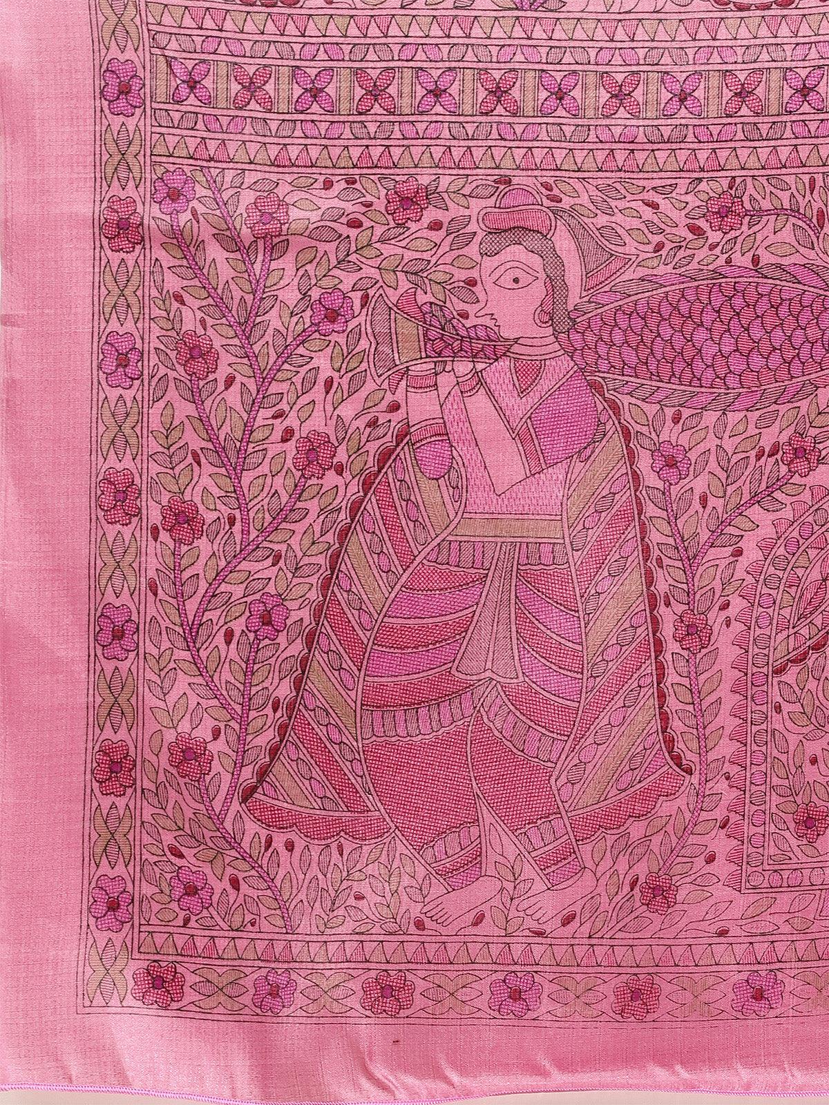 Women's Khadi Silk Lavendar Printed Saree With Blouse Piece - Odette