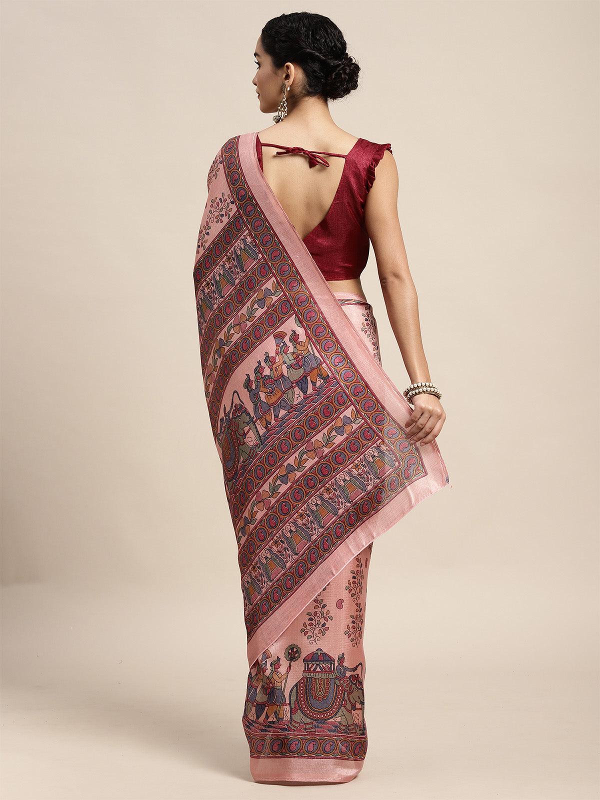 Women's Khadi Silk Mauve Printed Saree With Blouse Piece - Odette