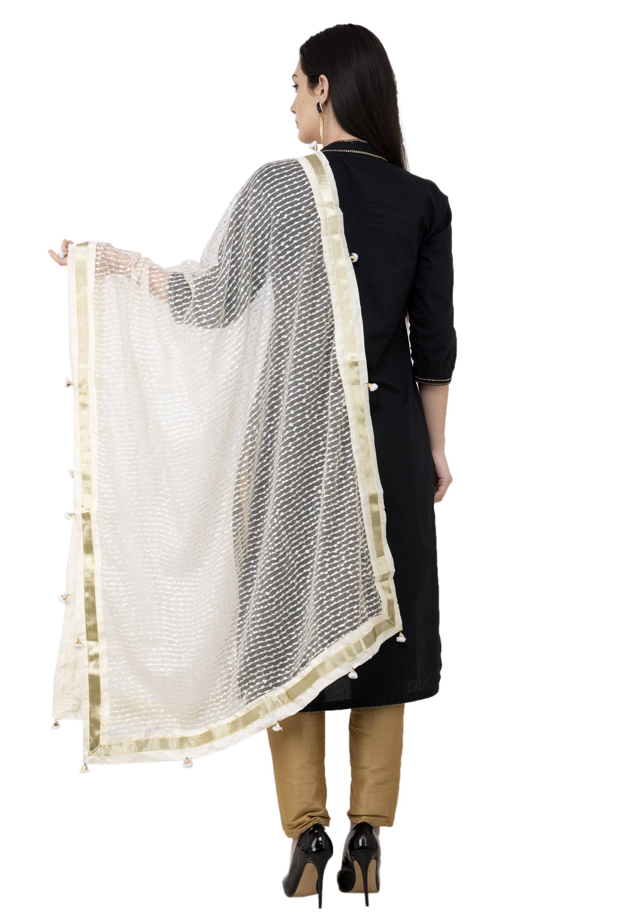 A R SILK Payal Pum Pum Fancy Dupatta Off White Color Dupatta or Chunni