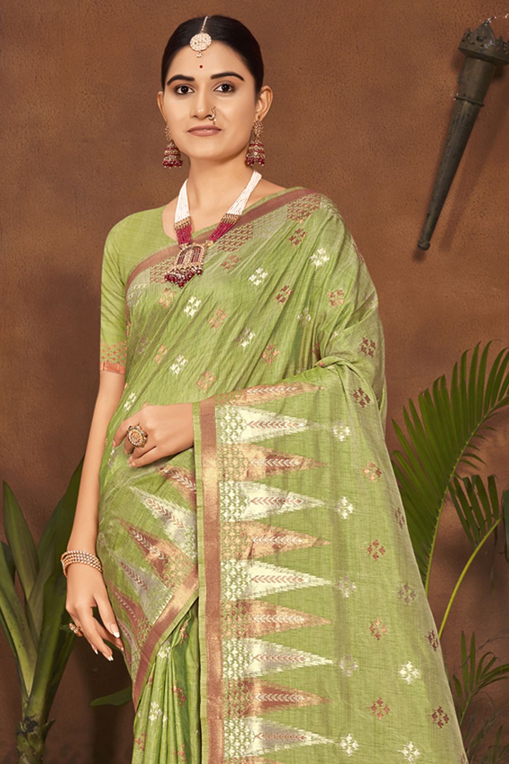 Women's Light Green Silk Woven Zari Work Traditional Tassle Saree - Sangam Prints
