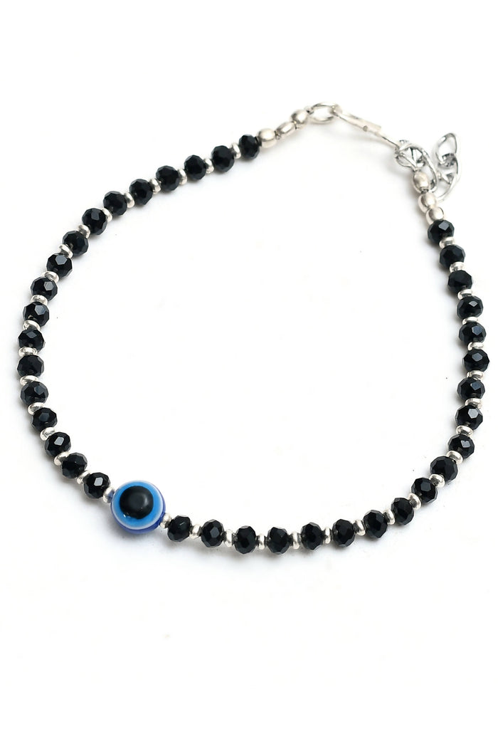 Johar Kamal Traditional Black Beads Silver-Plated Najariya Ankle