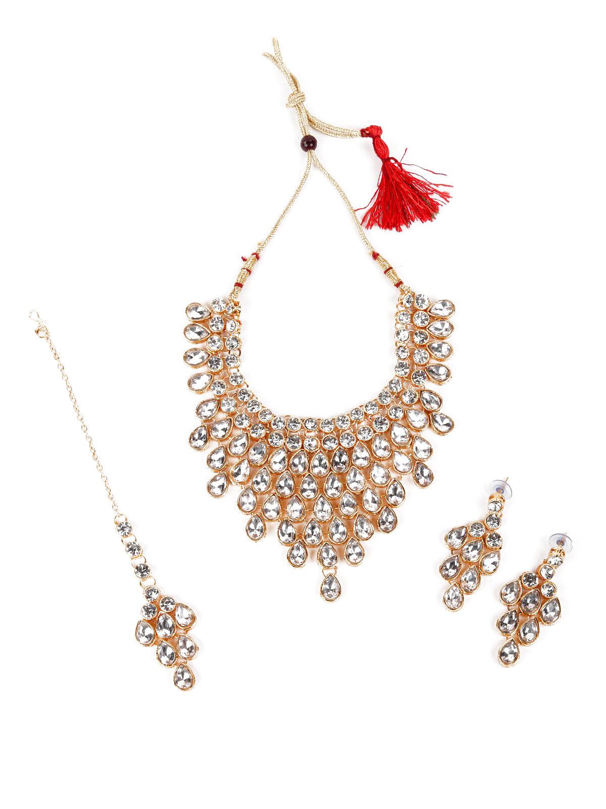 Women's Kundan Gold-Tone Studded Necklace Set - Odette
