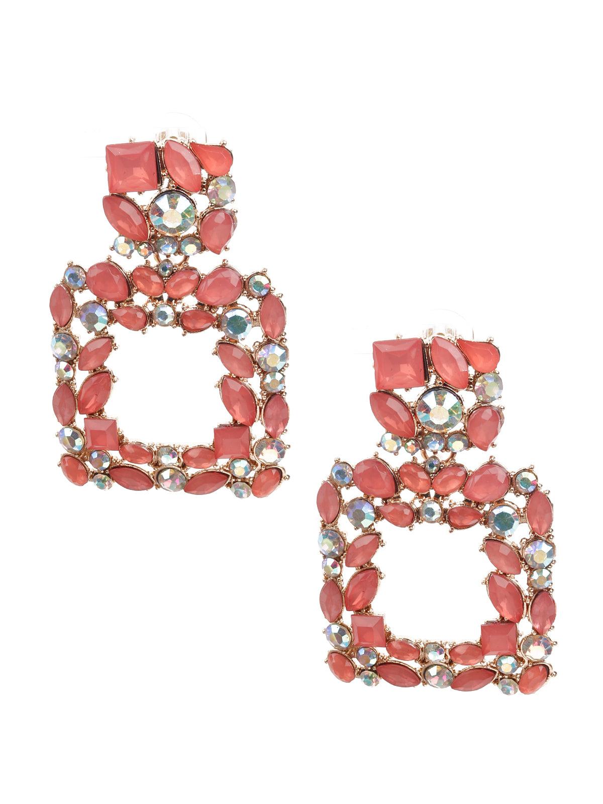 Women's Kundan Studded Pink Dangle Earrings - Odette