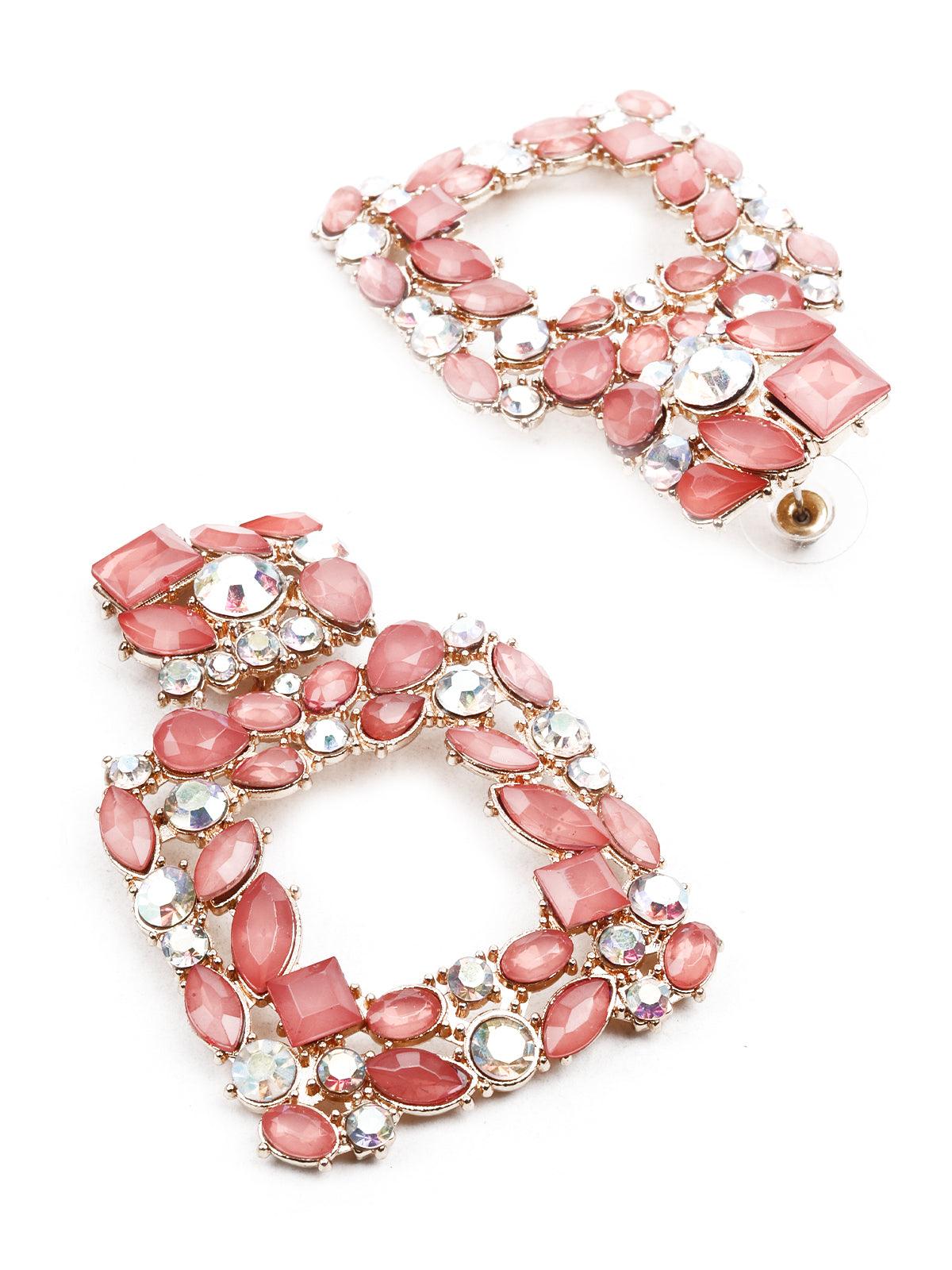 Women's Kundan Studded Pink Dangle Earrings - Odette