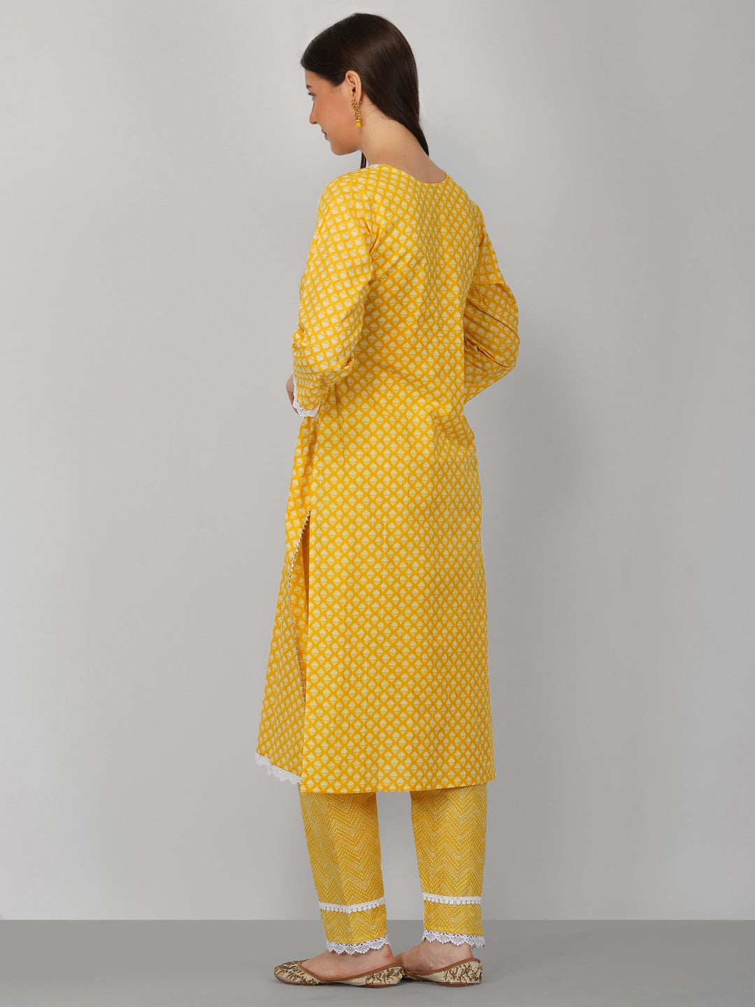 Women's Yellow Cotton Blend Kurta And Pant Set - Noz2Toz