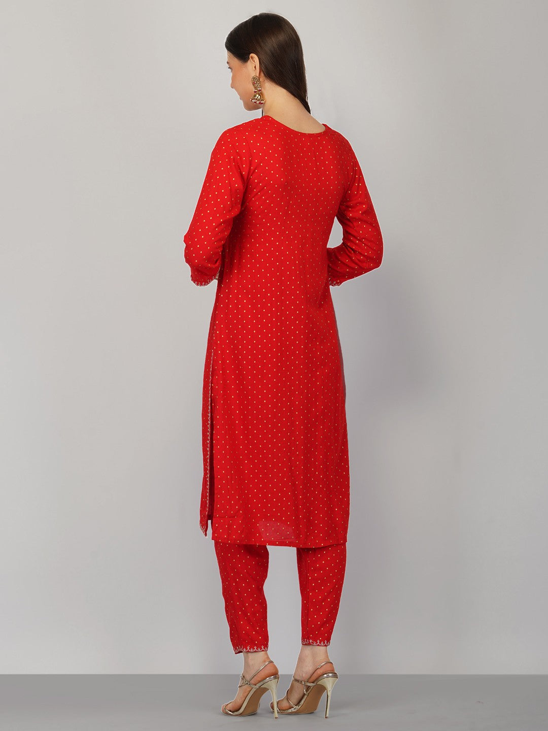 Women's Red Cotton Blend Kurta And Pant Set - Noz2Toz