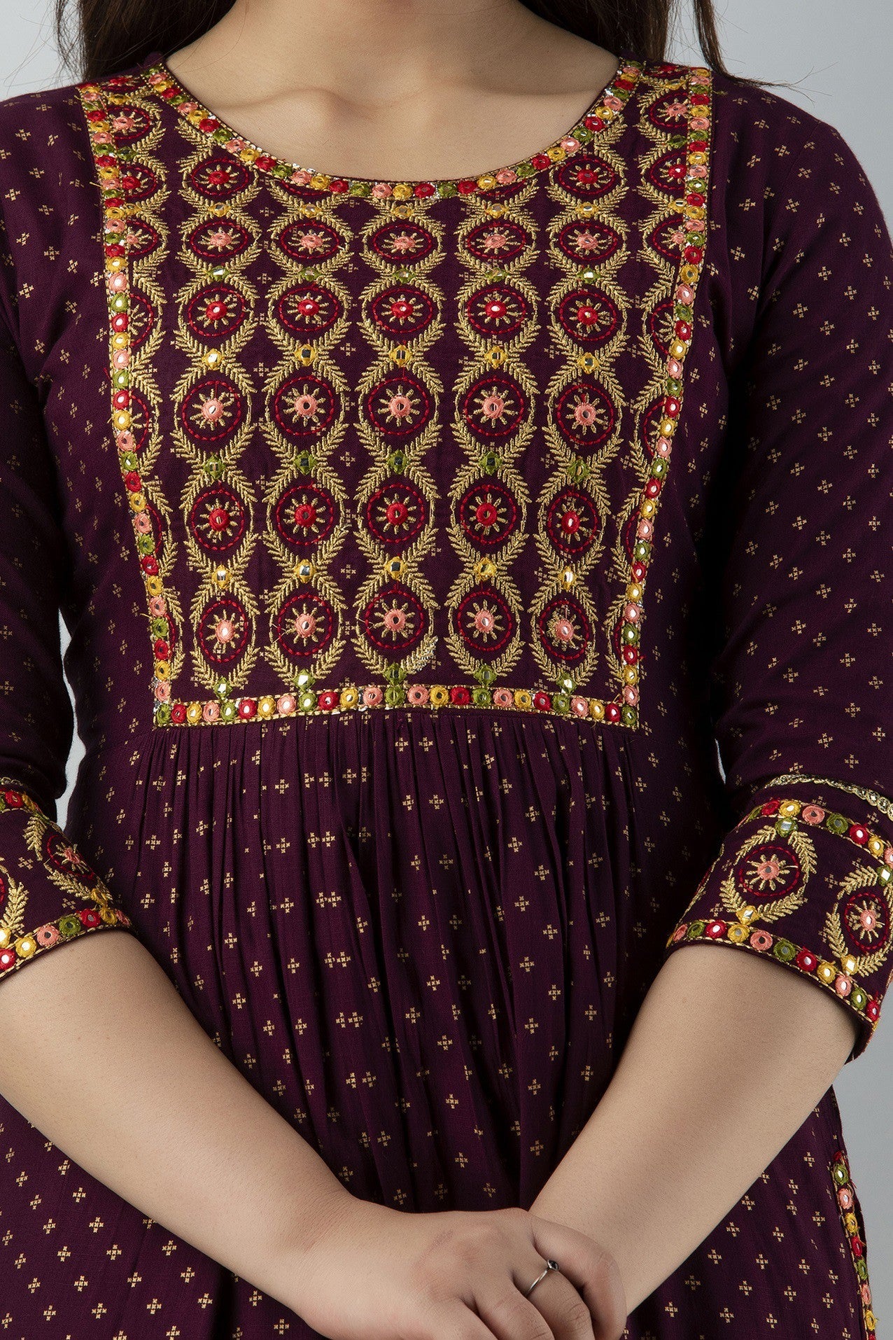 Women's Embroidered Viscose Rayon Straight Kurta Pant Set (Violet) - Charu