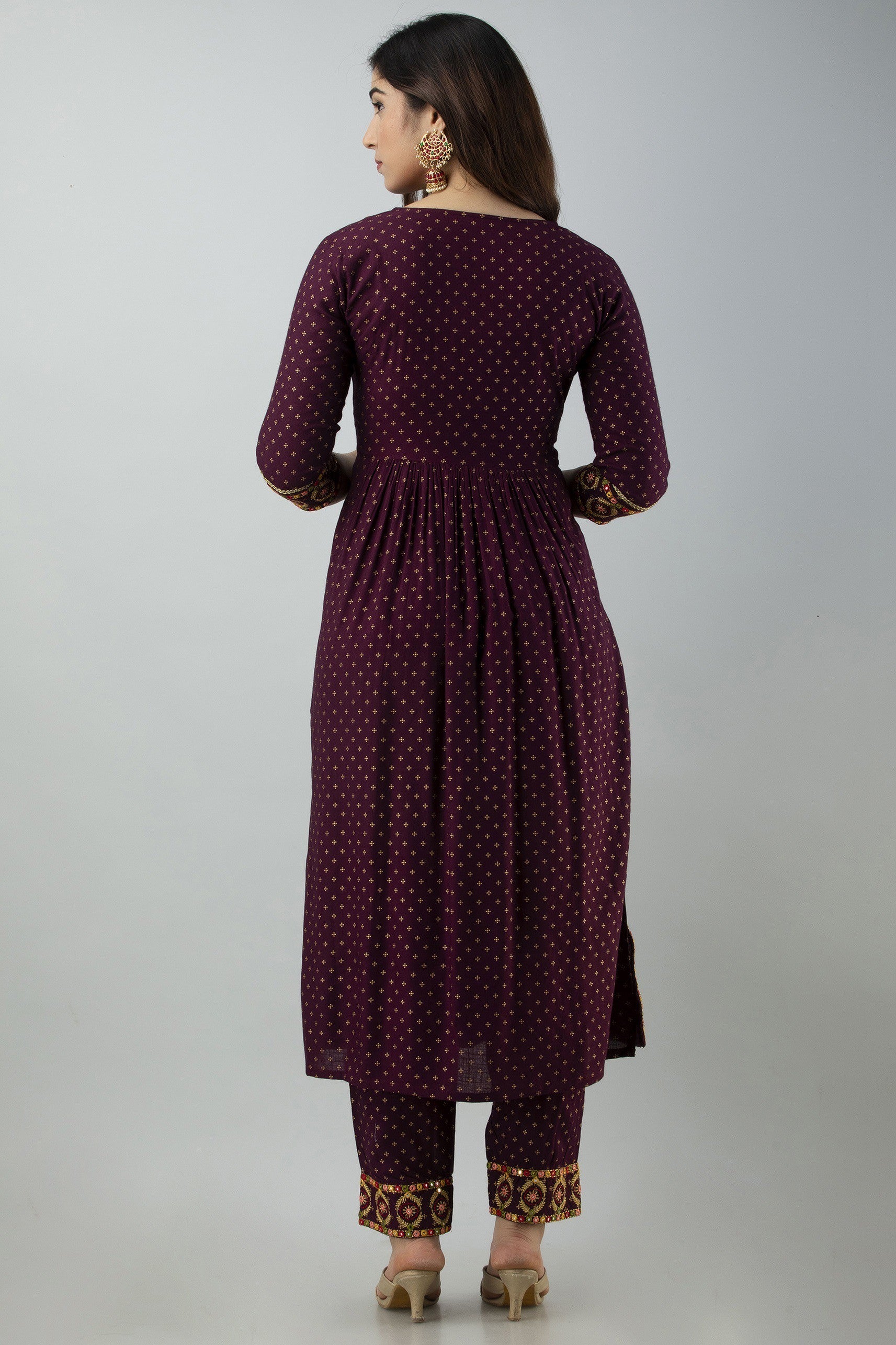Women's Embroidered Viscose Rayon Straight Kurta Pant Set (Violet) - Charu