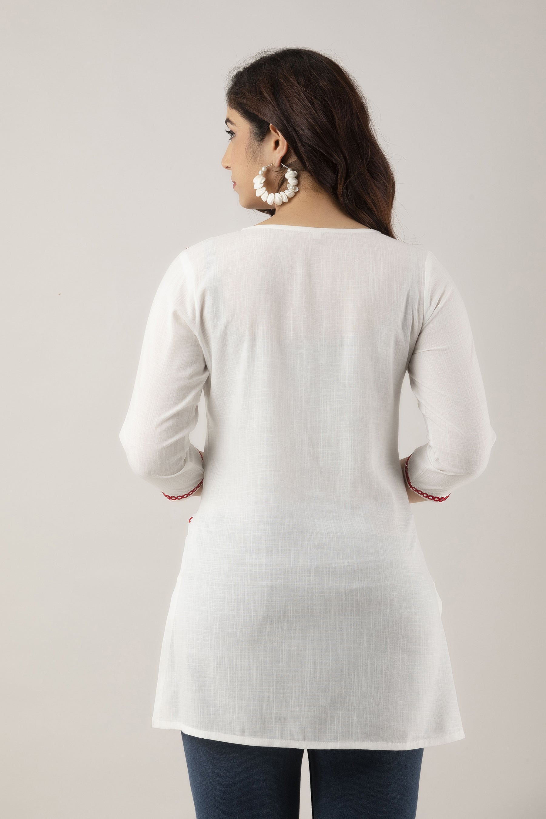 Women's Embroidered Viscose Rayon Regular Top (White) - Charu