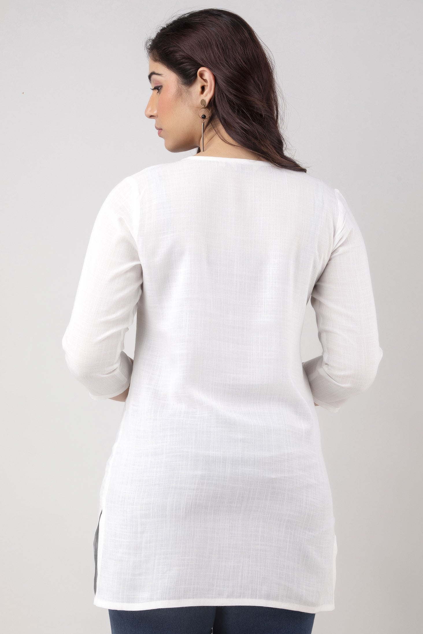 Women's Embroidered Viscose Rayon Regular Top (White) - Charu