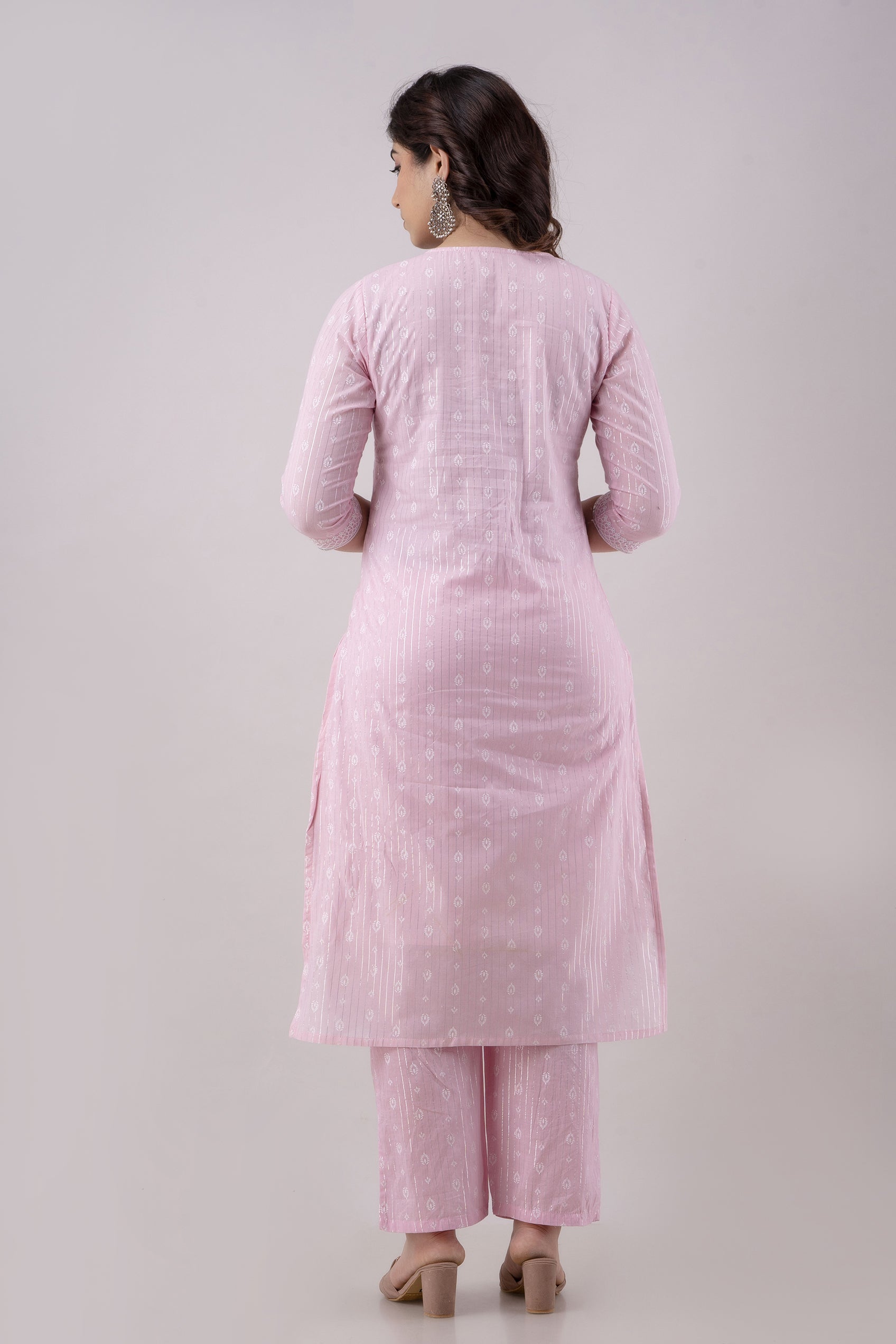 Women's Embroidered & Printed Cotton Straight Kurta Pant & Dupatta Set (Pink) - Charu